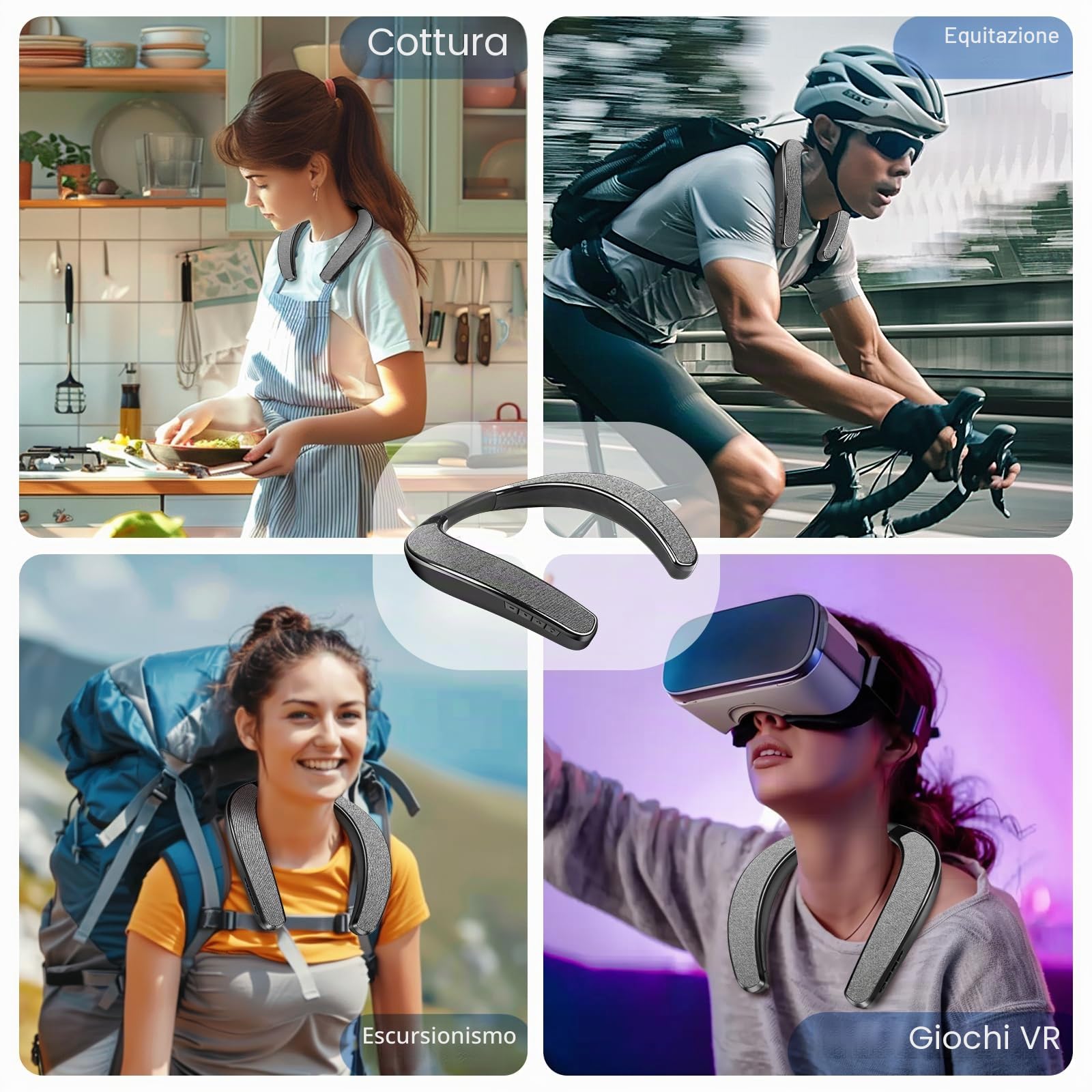 KozyOne - Altoparlante Bluetooth con archetto da collo, altoparlante portatile senza fili con microfono integrato e slot per scheda TF, 12 ore di autonomia, suono surround stereo 3D, ricarica rapida