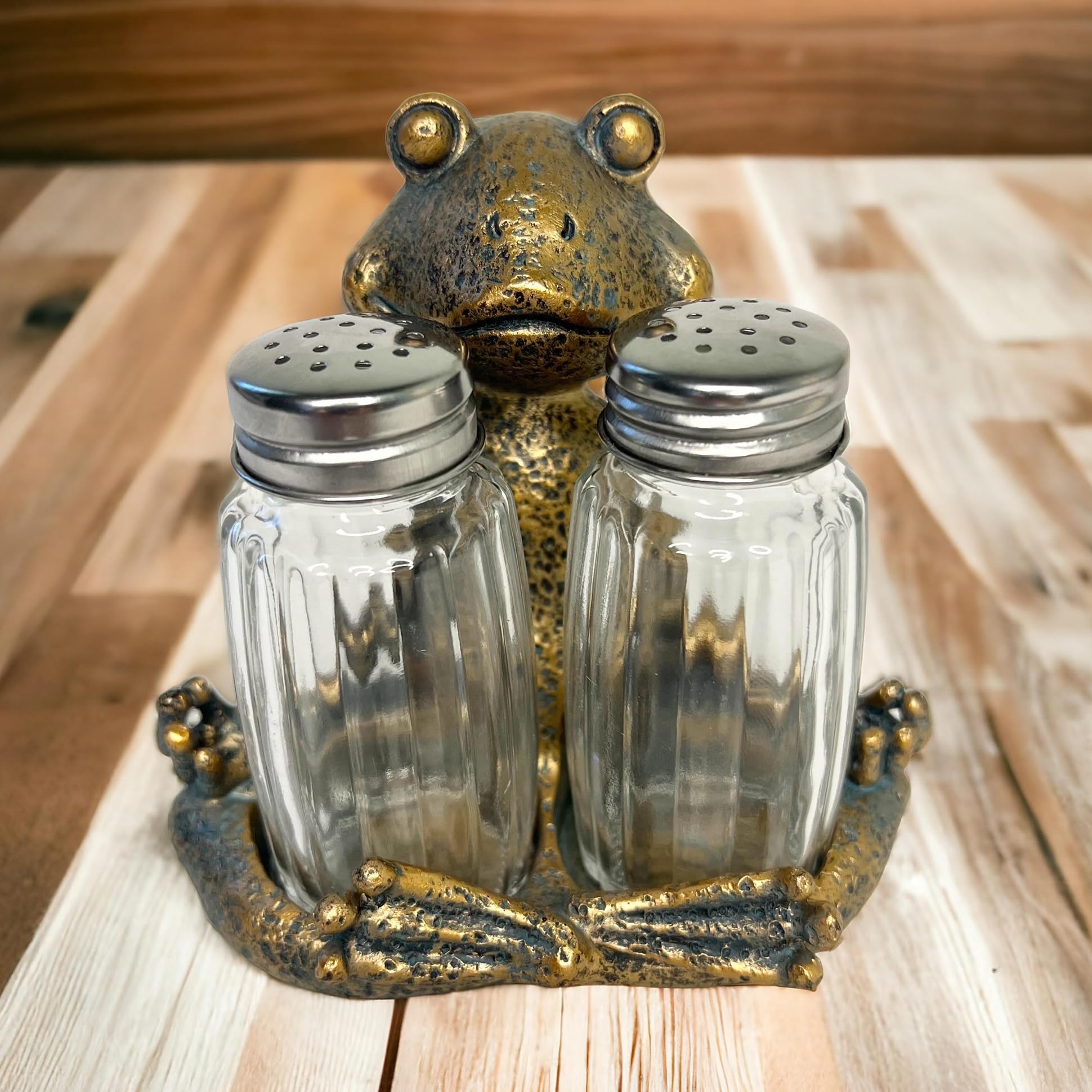 Juego de sal y pimentero de rana de yoga con agitadores de cristal, figura caprichosa de meditación de loto maestro zen, mesa de comedor, cocina o bar