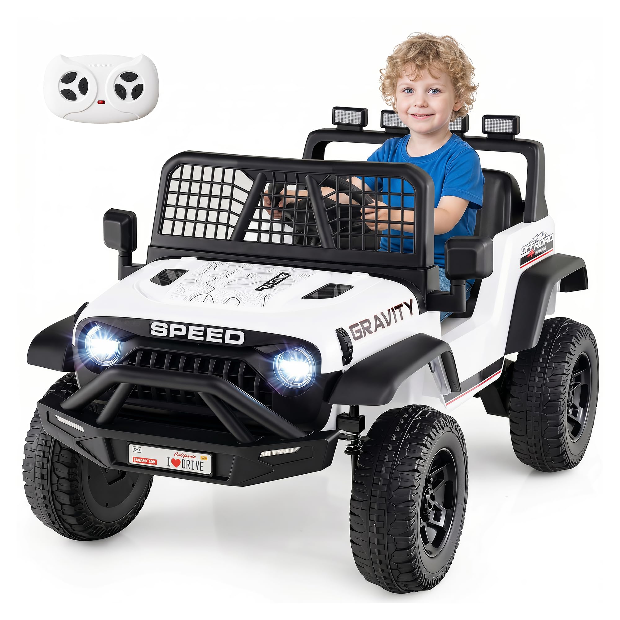 GYMAX Kids Ride on Car, 24V Battery Powered Vehicle (White)