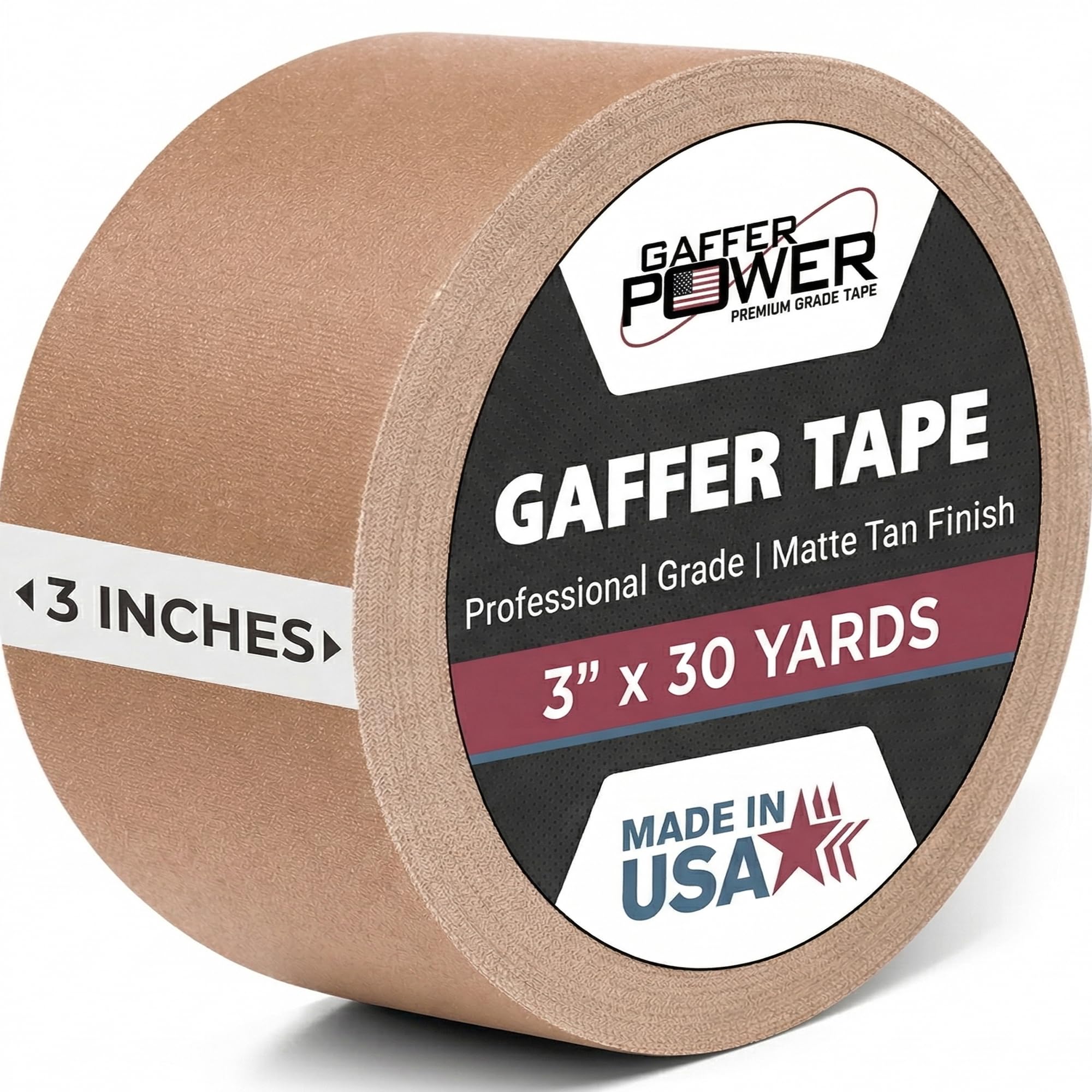 Gaffer Power Real Professional Premium Grade Gaffer Tape Made in The USA - Heavy Duty Gaffers Tape - Non-Reflective - Multipurpose - Better Than Duct Tape! (3 Inch x 30 Yards, Tan)
