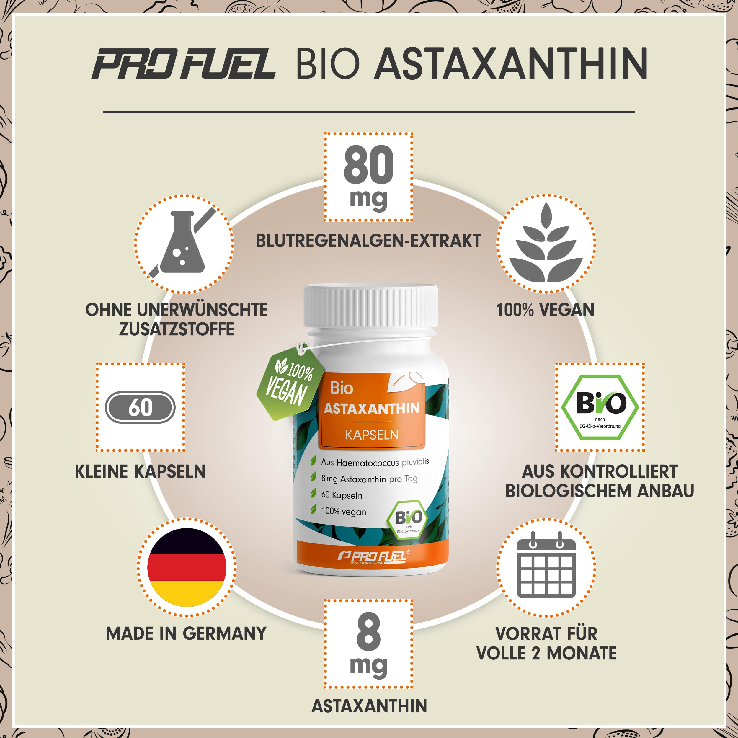BIO Astaxanthin-Kapseln 60x - Astaxanthin hochdosiert & bio - 8 mg Astaxanthin pro Kapsel - Algamo® Premium Astaxanthin aus der Blutregenalge (Haematococcus pluvialis) - laborgeprüft mit Zertifikat