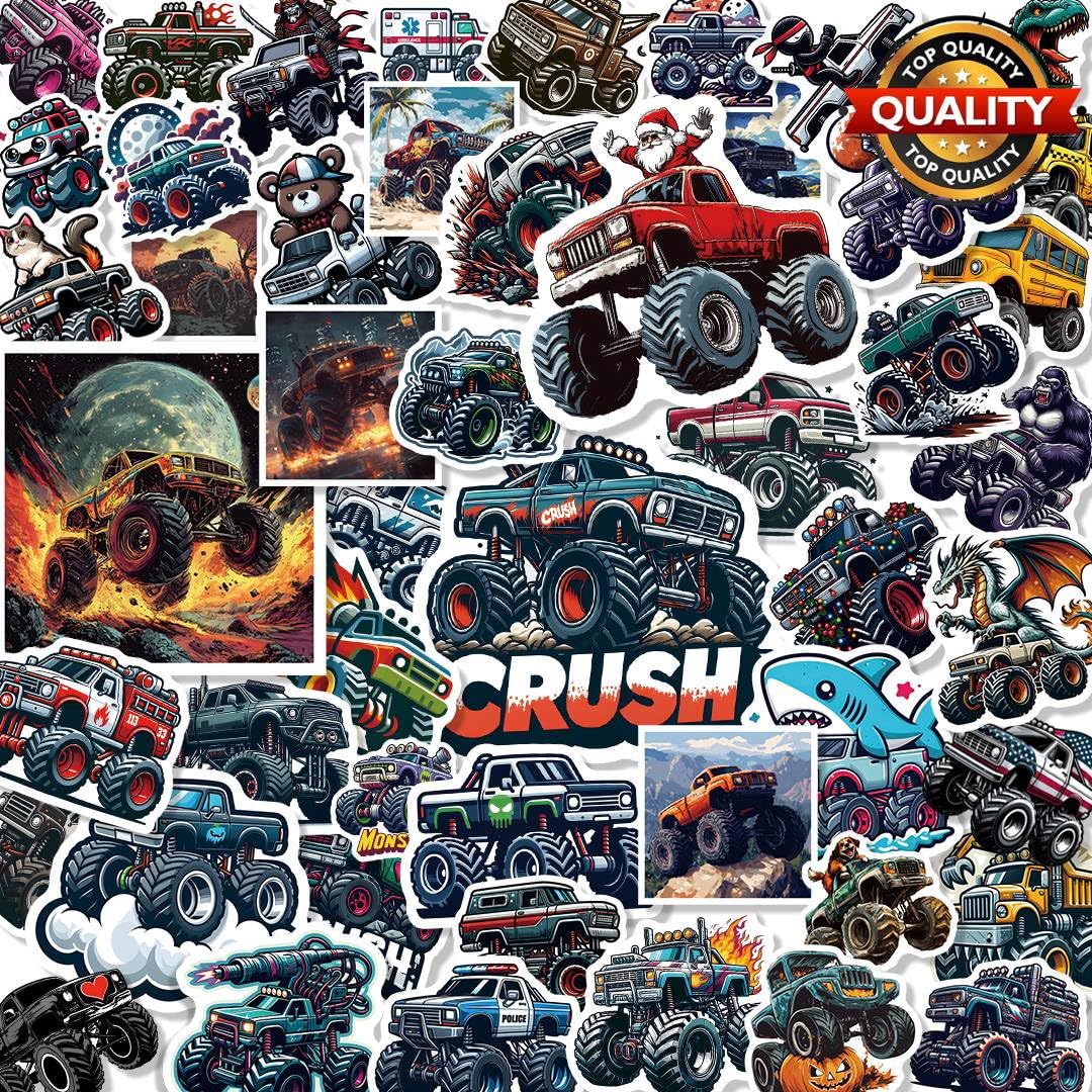 Amazon.com: 100 Pack Monster Truck Stickers (Large Size), Monster Truck ...