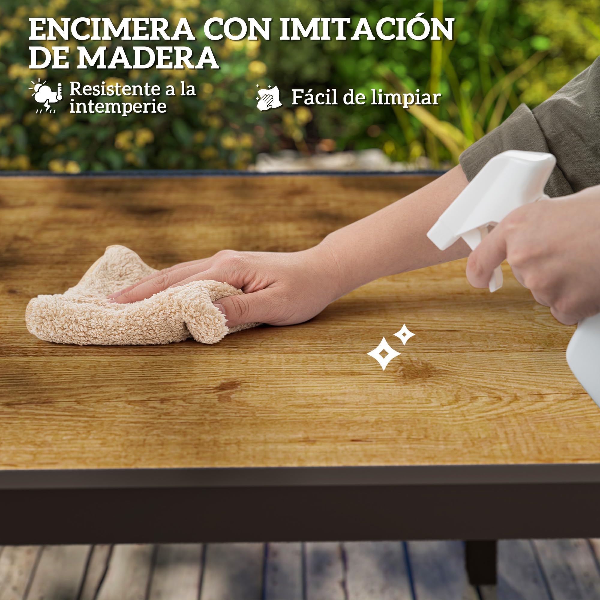Outsunny Mesa de Jardín Extensible para 6-8 Personas 160/240x90 cm Marrón | Mesa de Comedor Exterior Extensible, con Borde de Aluminio, Carga 70 kg, Mesita Rectangular, para Patio, Terraza