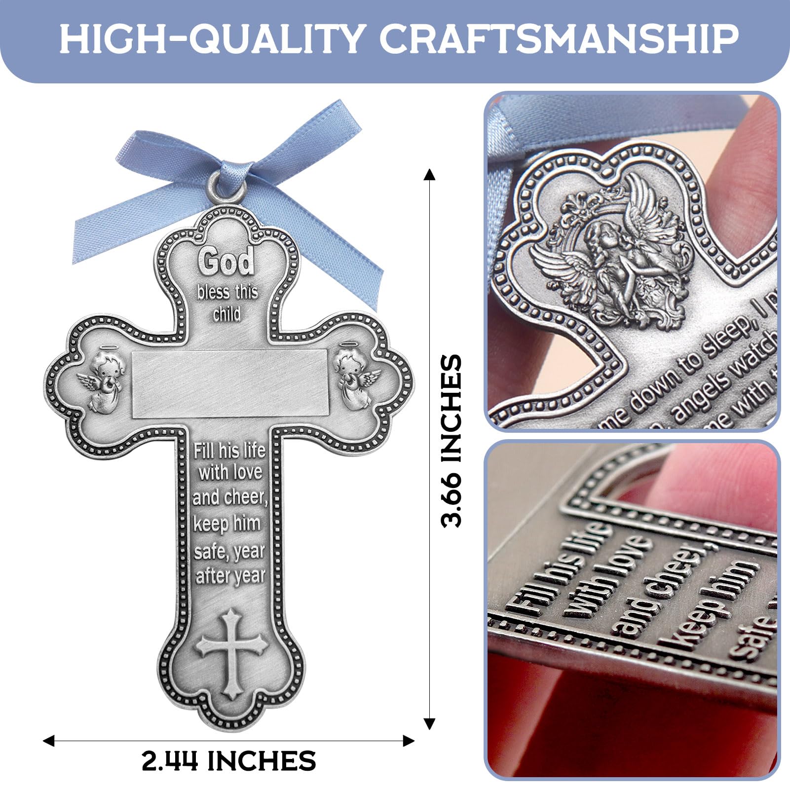 ForFine Guardian Angel Cross Baby Baptism Gifts for Boys Girls with Christening Card, with Personalized Blessing Engraving Space