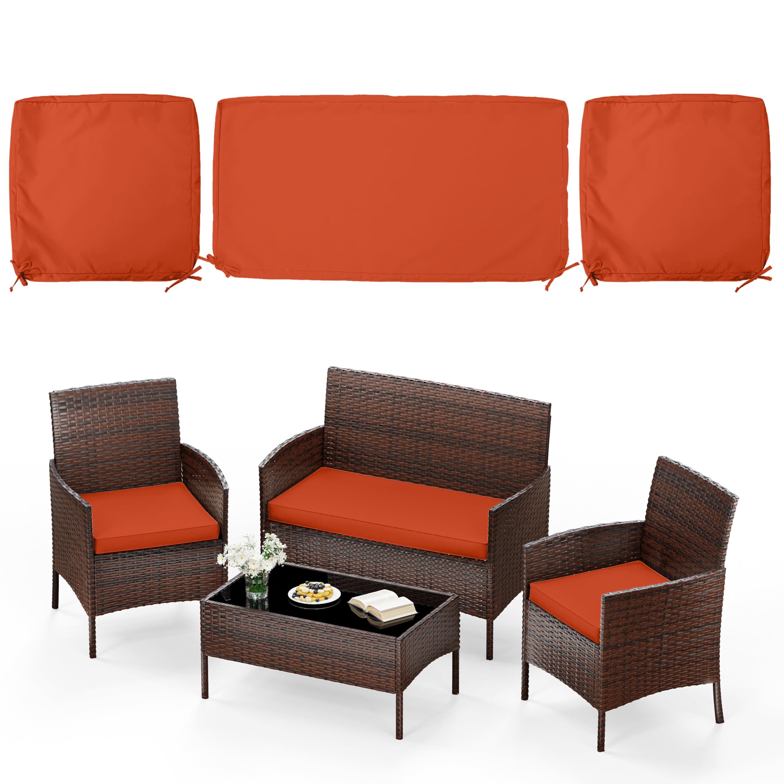 Pakunoda 3 Pack of Outdoor Seat Cushion Replacement Set Suitable for 4 Pieces of Wicker Rattan Furniture Terrace Guest Set Sofa Chair (36x18x2,