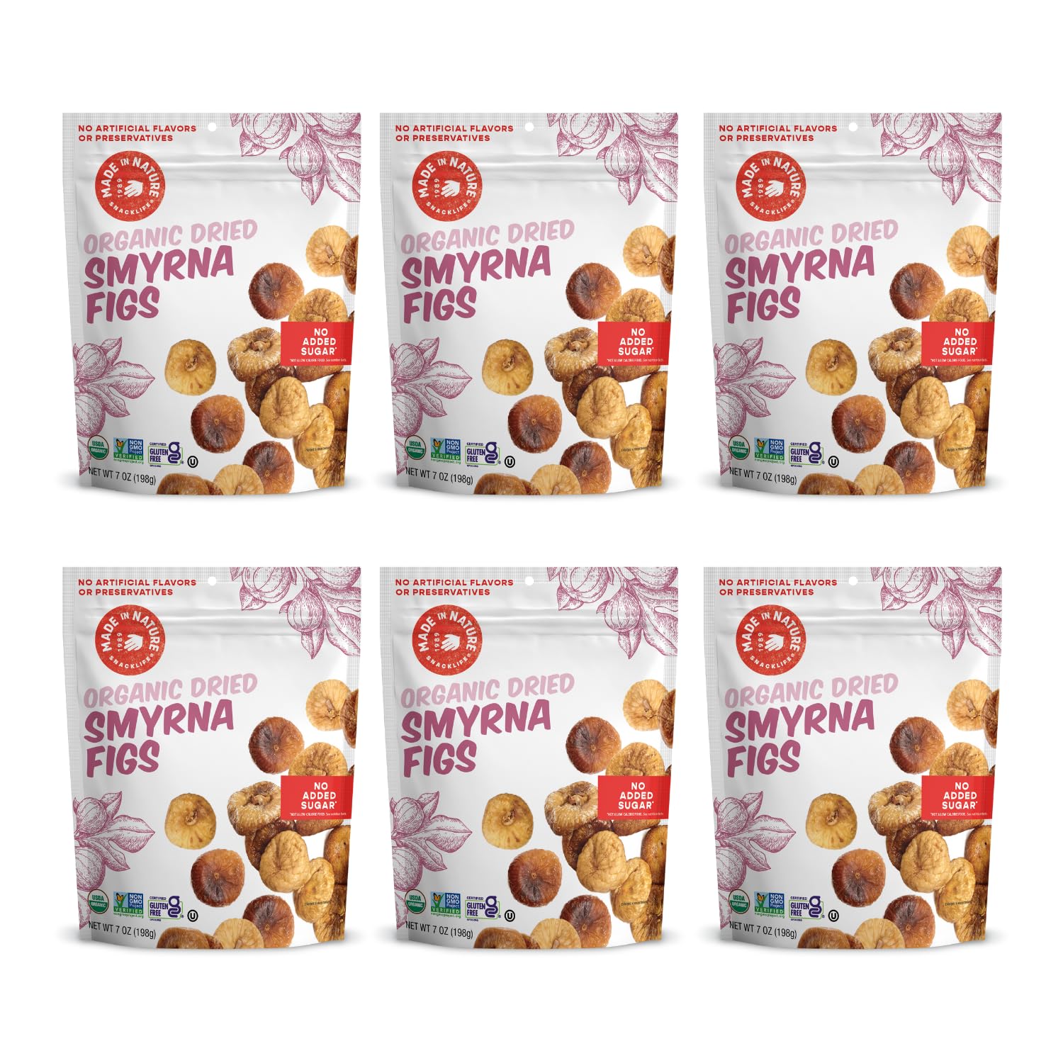 Made In Nature Organic Dried Turkish Smyrna Figs, 7 Ounce (Pack of 6) – Vegan Snack, Non-GMO, Unsulfured, Gluten Free, Kosher