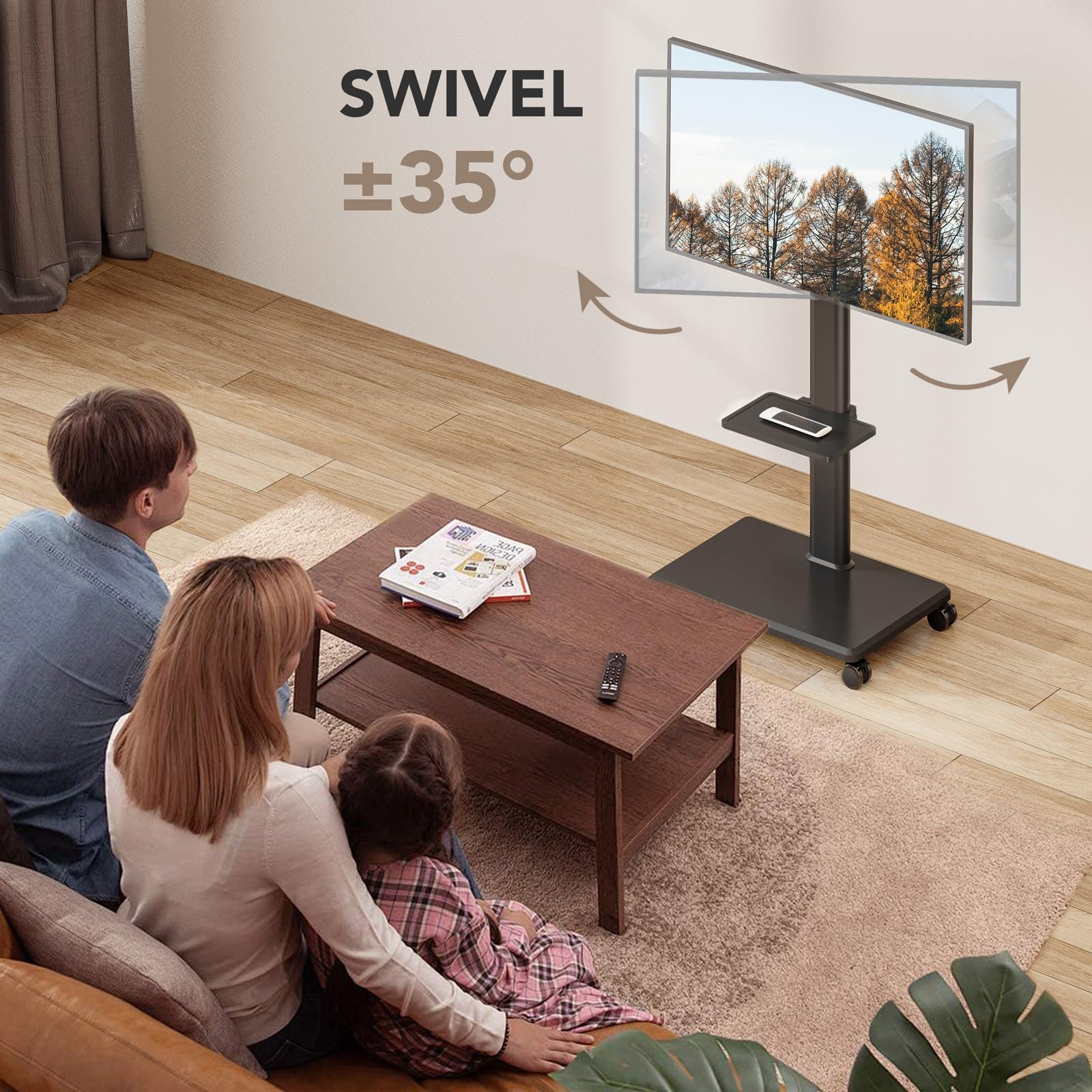 AX WABER Supporto TV da Pavimento Mobile con Ruote per TV 27-65 Pollici VESA 400x400 40 kg