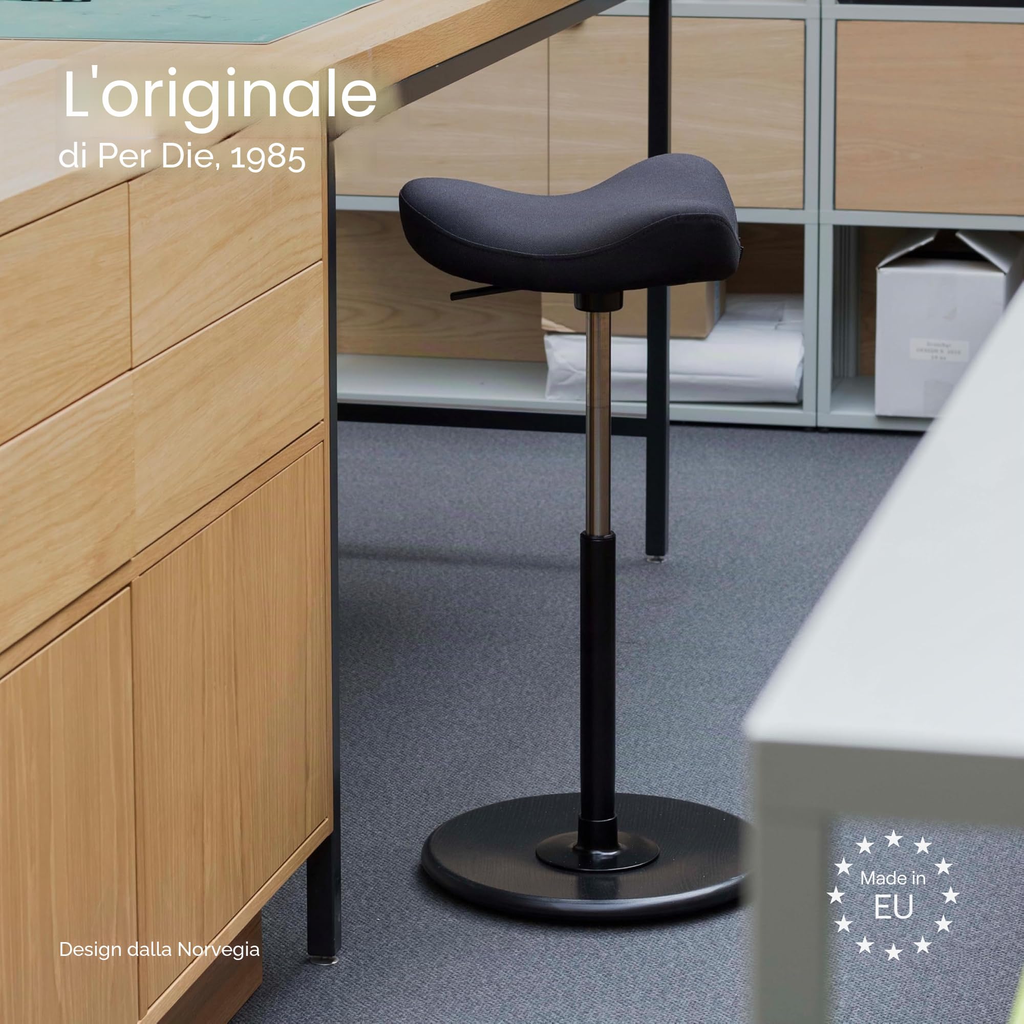 Varier Move Sgabello Sit-Stand per Tavoli ad Altezza Regolabile, Base Naturale e Tessuto, Blu