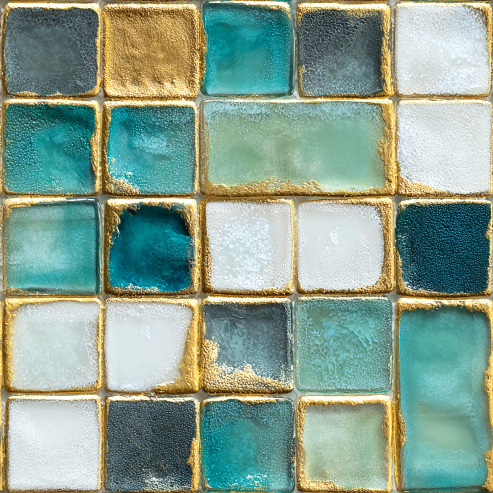 20Pcs Blue Green Gold Mosaic Tile Stickers Peel and Stick Decorative Tiles Waterproof Removable Sticker Tiles Backsplash Decals for Kitchen Bathroom Stair Wall Covering 4x4 Inch(not 3D)
