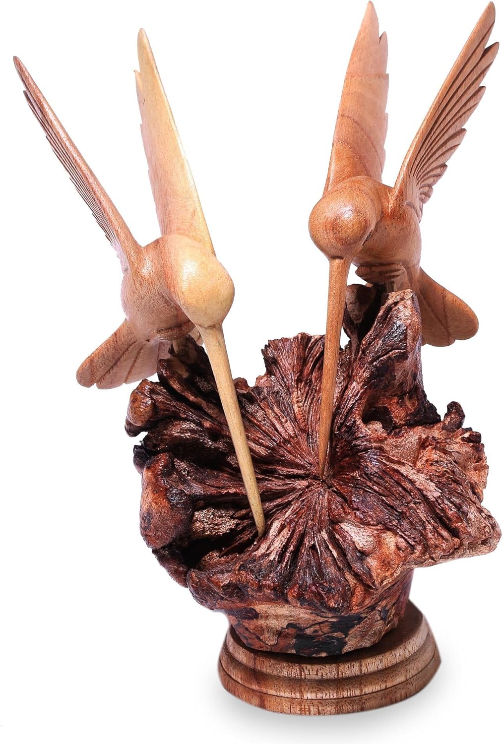 Novica 'Hummingbird Couple' Handcarved Wood Sculpture | Sustainable Jempinis & Benalu | Balinese Artisan Figurine 7.5" Decor