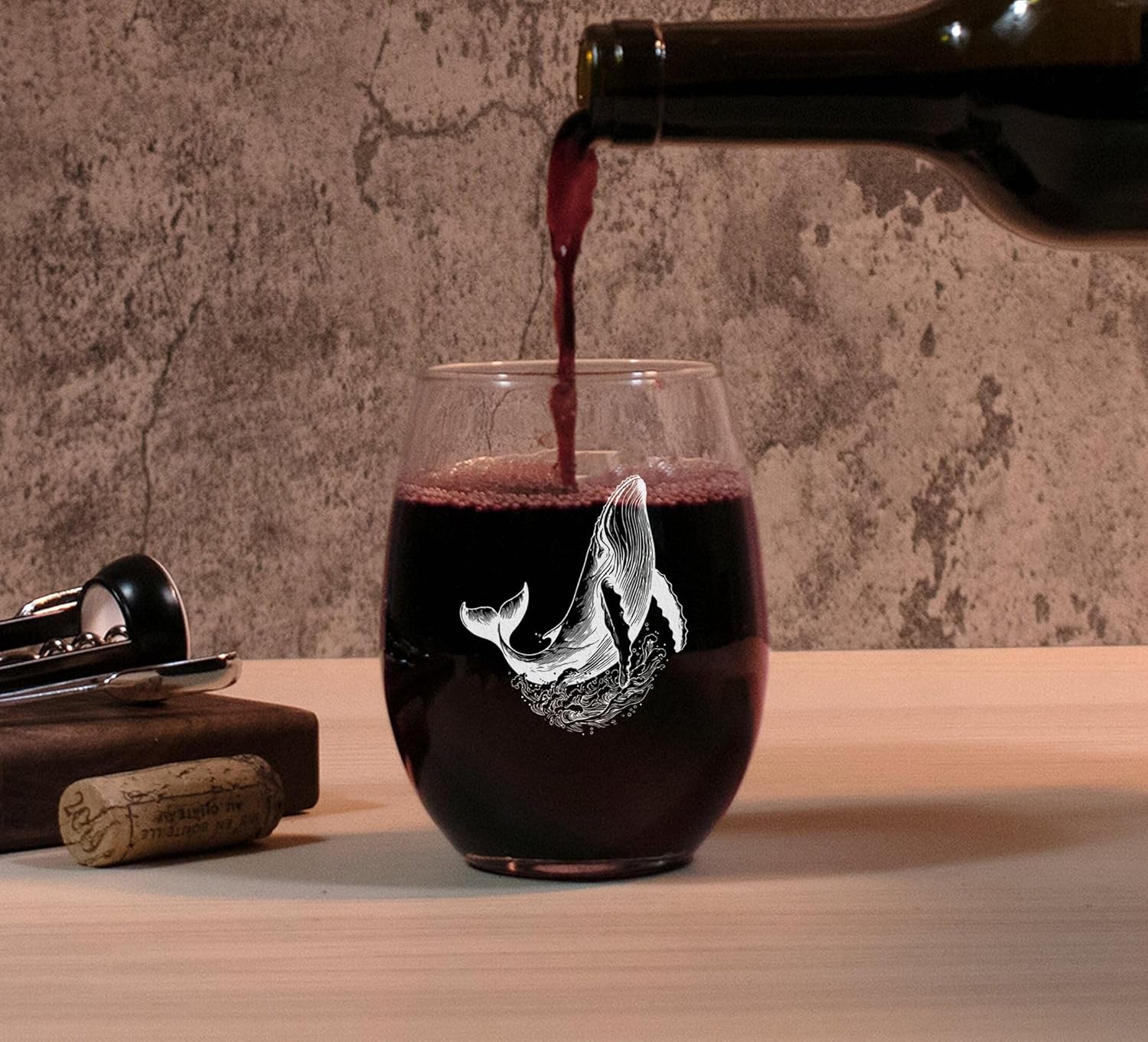 Whale Vintage Engraved Stemless Wine Glass - Ocean Marine Biology Theme Gift - Unique Birthday Gifts For Friends And Family - Whale Lovers Gift - Vintage Animal Wine Glass - Image 2