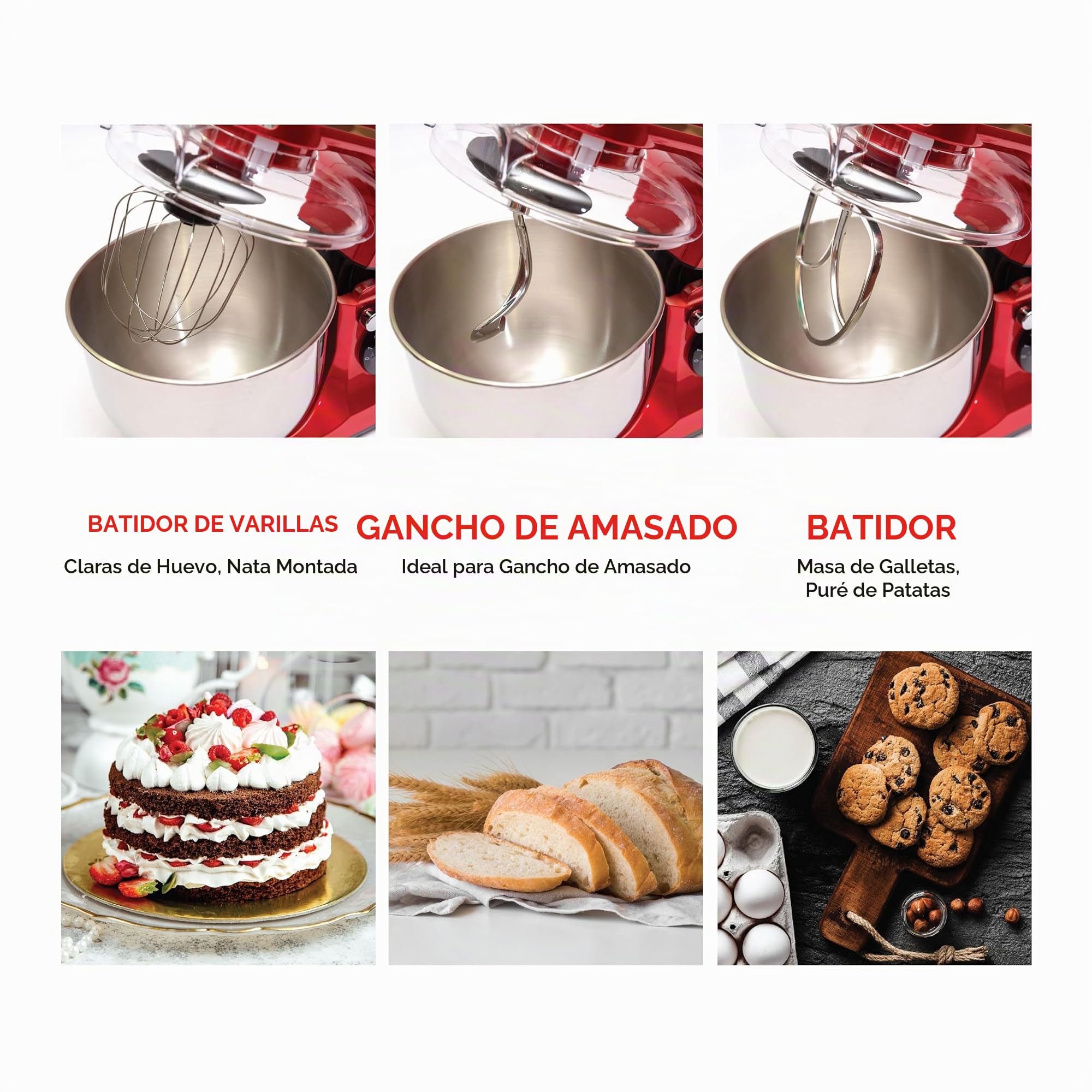 Müller Kitchen MK-6039 Robot de cocina 7L (incluye batidor, gancho para amasar y gancho para agitar, cubierta para el polvo)