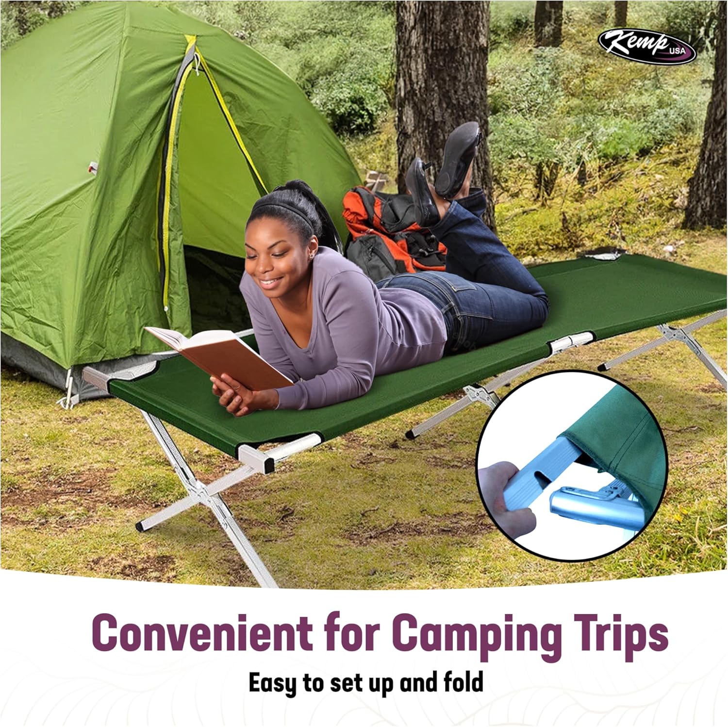 Kemp USA Aluminum Military and Camping Portable Folding Cot Stretcher, Green