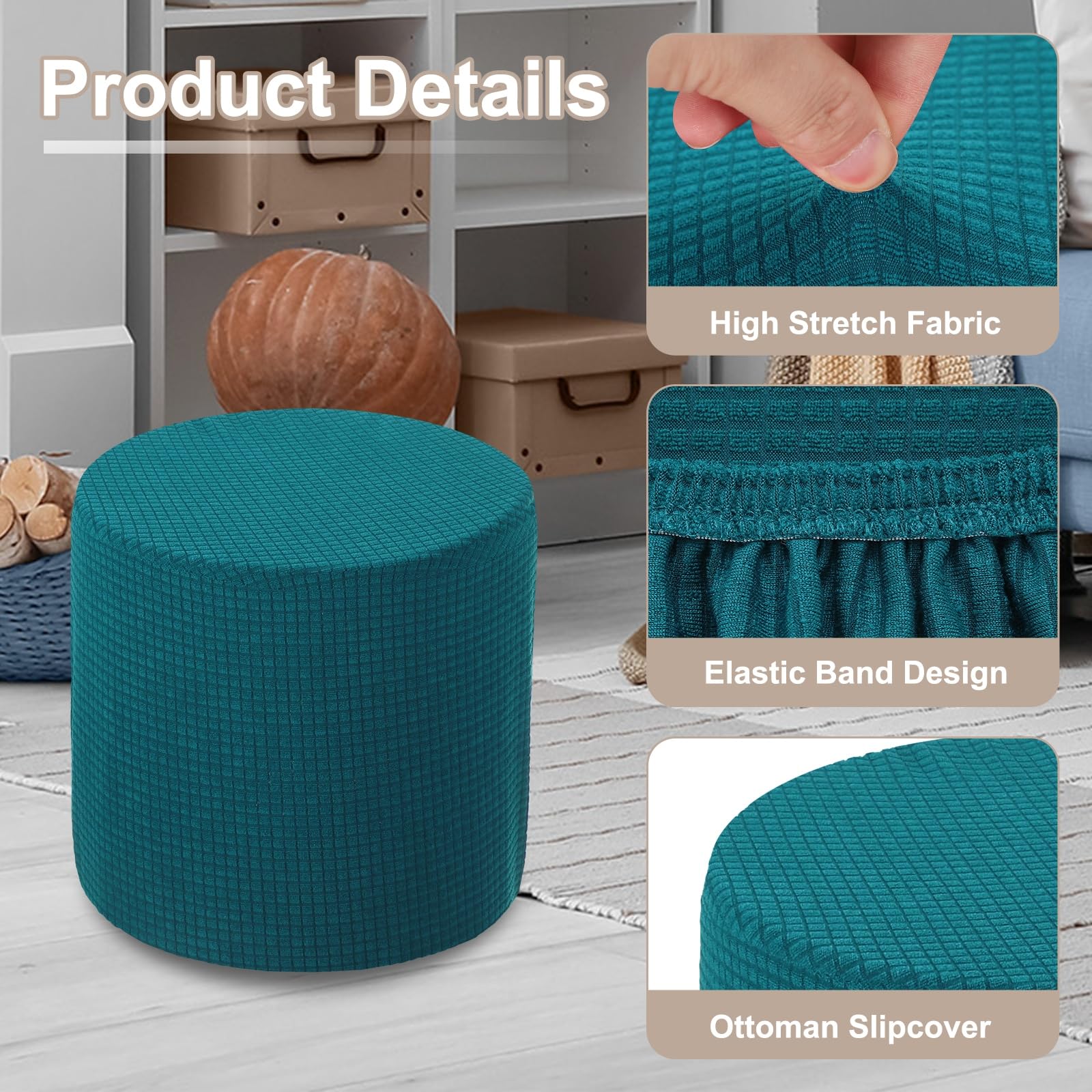 sourcing map Funda otomana redonda elástica para otomana de 9.8 a 12.6 pulgadas de diámetro, funda protectora antideslizante para reposapiés para dormitorio, sala de estar, color verde oscuro