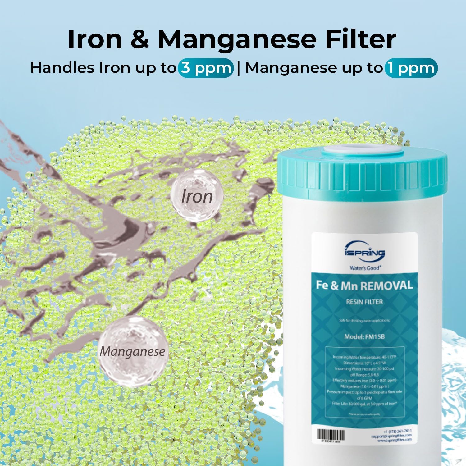 iSpring F2WGB21BM Whole House 4.5"x10" Water Filtration CTO Carbon Block and Iron and Manganese Reducing Water Filter Replacement Cartridge Pack Set
