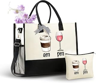 InnoBeta Wine Gifts for Women, Wine Lovers Gifts for Women Canvas Tote Bag, with Top Zipper Closure and Shoulder Strap for Birthday, Mother's Day, Christmas