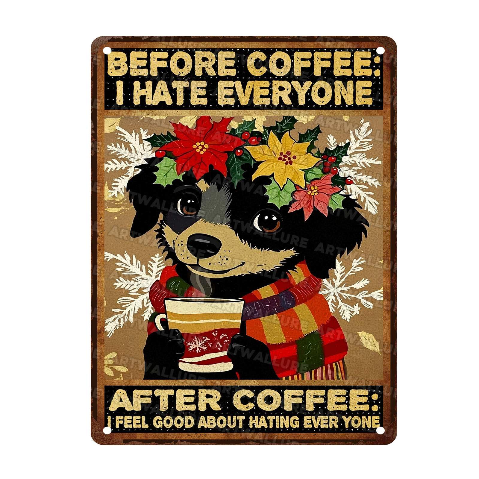 Dog Vintage Tin Sign Dog Before & After Coffee Funny Metal Sign Wall Decor Rustic Kitchen Wall Decor Sign for Home 12x16Inch