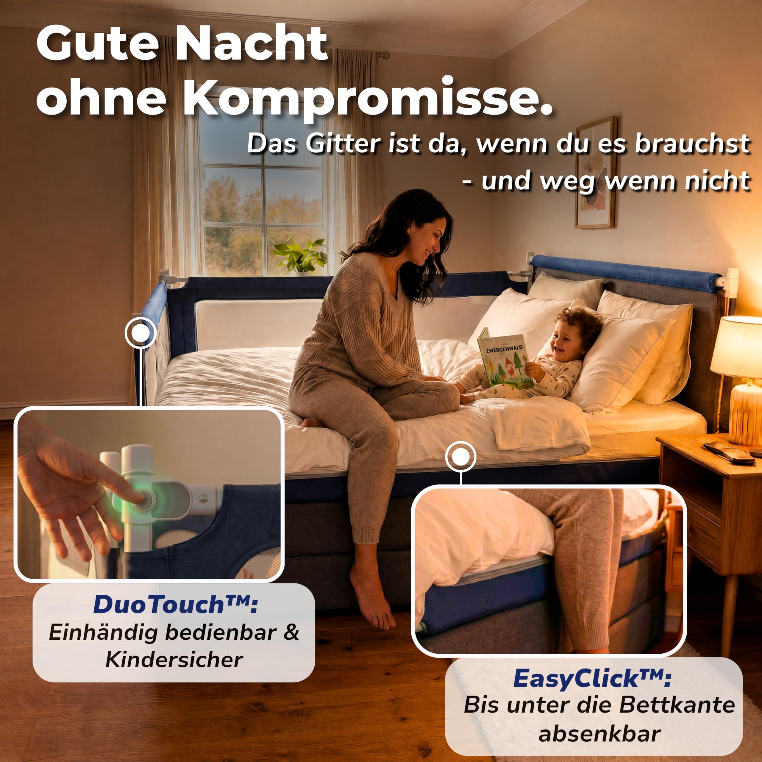 Rausfallschutz Bett 180x200 cm – 3er-Bettgitter Set für Boxspringbett