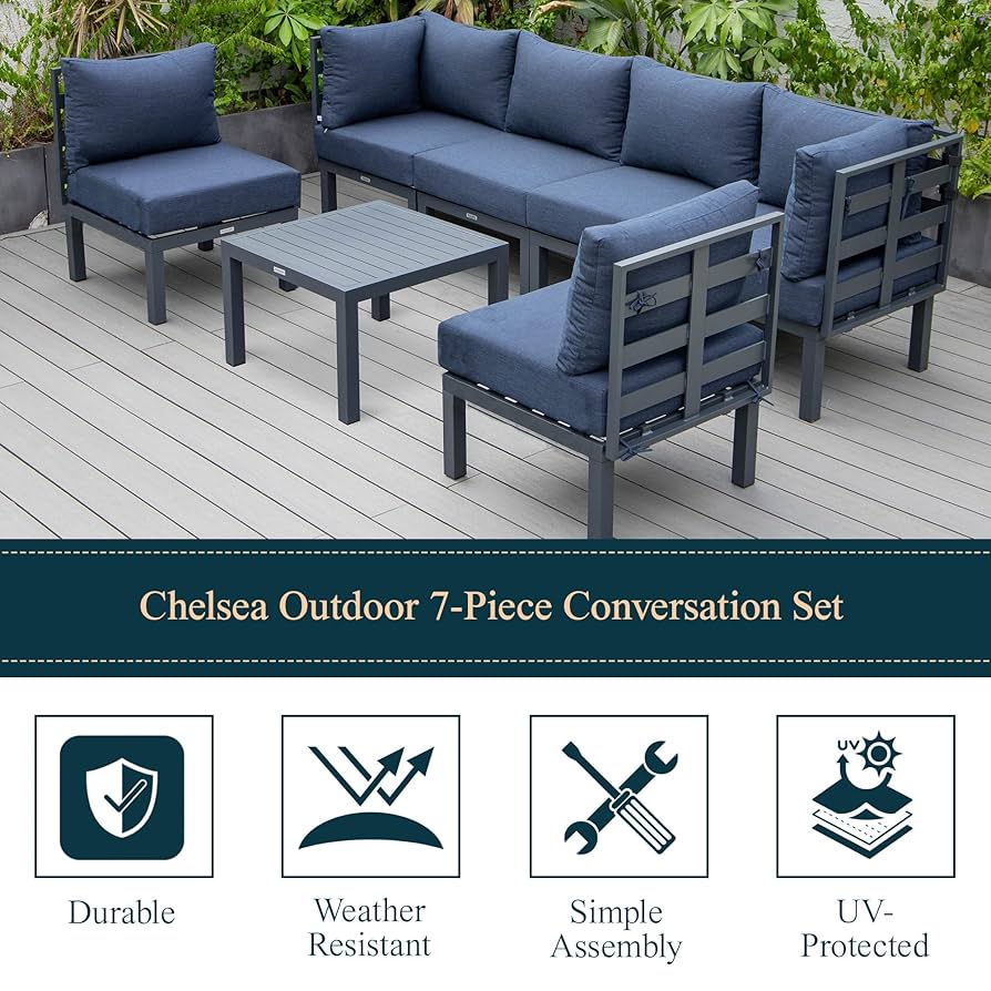 Amazon.com: LeisureMod Outdoor Patio 7-Piece Conversation