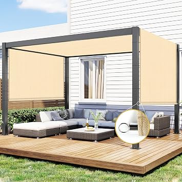 غطاء ظل شرفة Shade&Beyond مقاس 10x16 مع قضبان وحلقات مرجحة، غطاء بديل للمظلة القماشية الخارجية الواقية من الأشعة فوق البنفسجية بنسبة 90% لشرفة الفناء، قمح