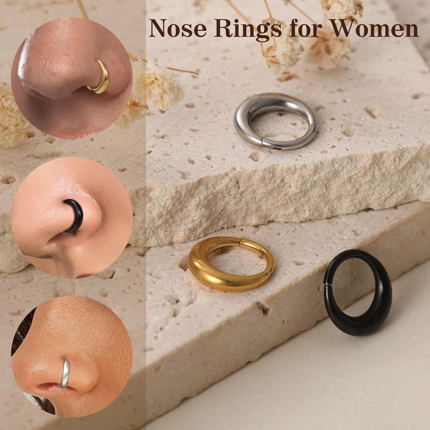 Btysun Nose Rings for Women, Septum Hinged Hoop 16G Nostril Helix Cartilage Earrings, Tragus Rock Conch Lip Daith Piercing Jewelry 8MM 10MM - Image 3