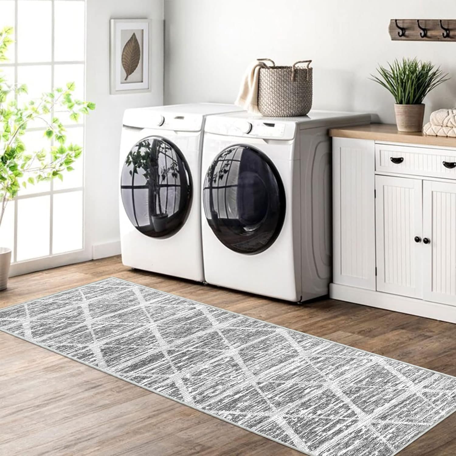 Calore Carpet Runners for Hallways Non Slip Washable Runner Rugs Long Soft Kitchen Runner Grey Hallway Hall Runners for Bedroom Hallways Living Room Kitchen (Ivory/Grey, 60 x 300 cm)