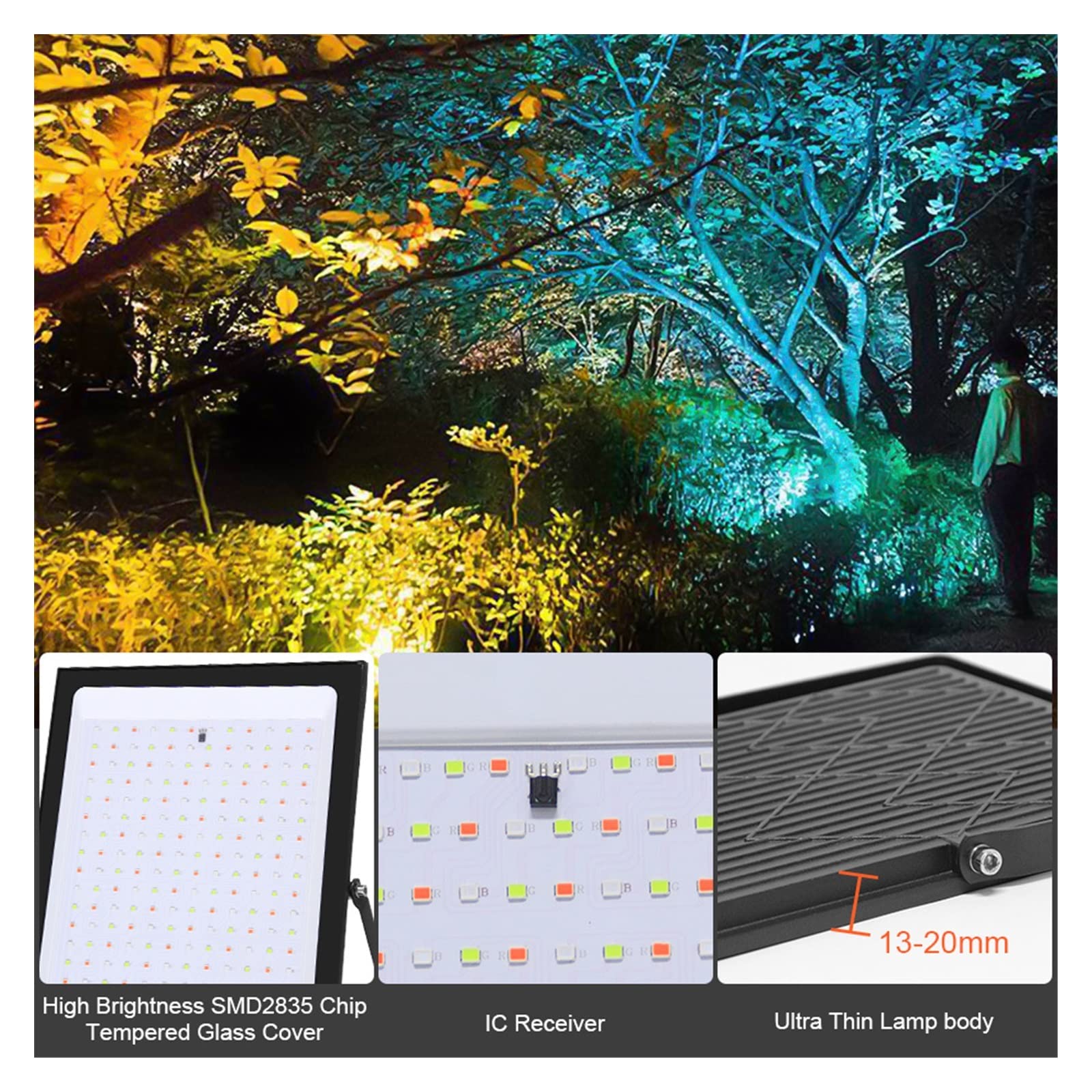 Reflektory LED, DOPROWADZIŁO Iluminacja RGB 30W 50W 100W 200w Powódź światła IP66 Wodoodporne oświetlenie zewnętrzne refletor ściany do garażu, ogrodu(100W 220V)