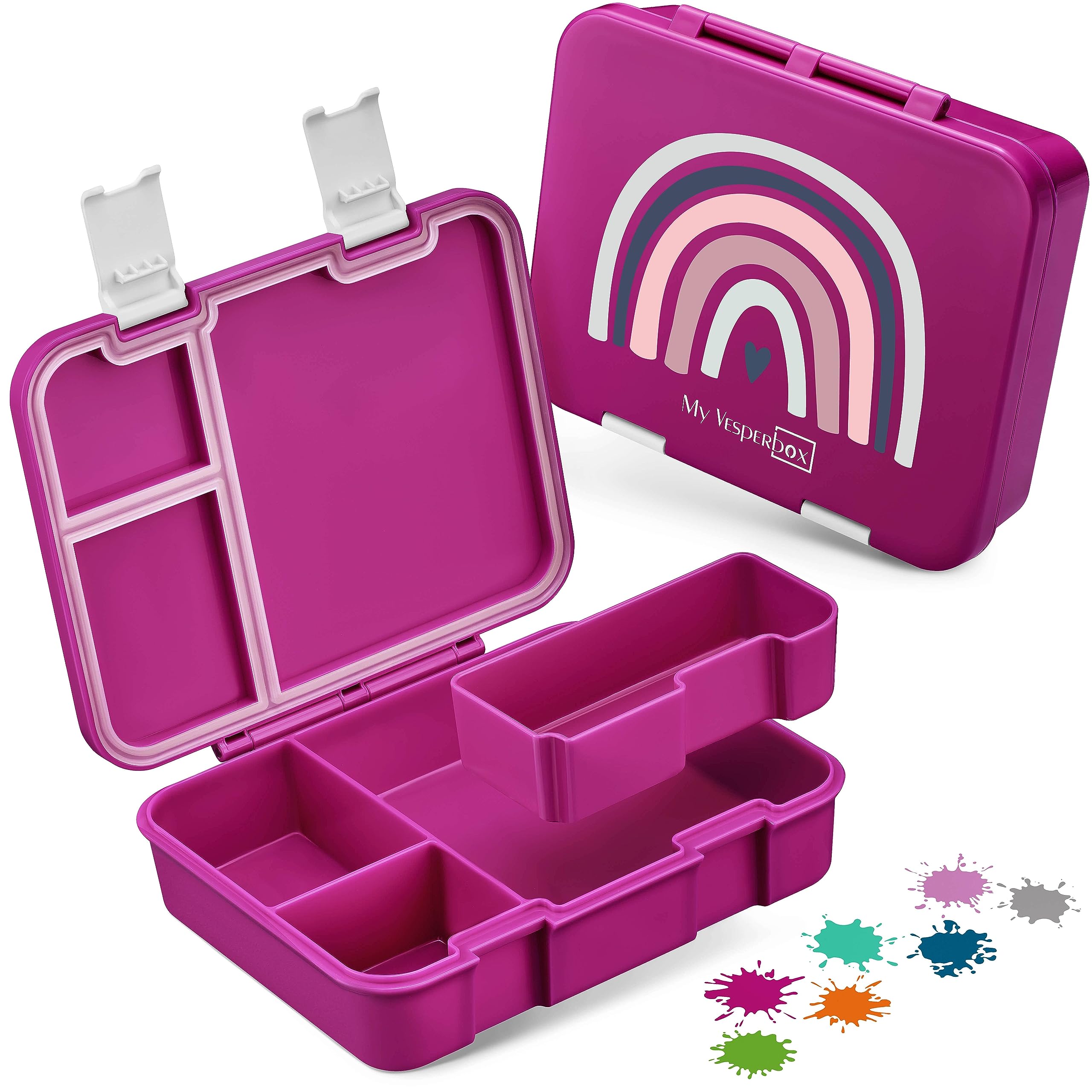 Jin Bento Box Children's Lunch Box Extremely Robust Lunch Box Ideal for Nursery and School (Purple - Rainbow)