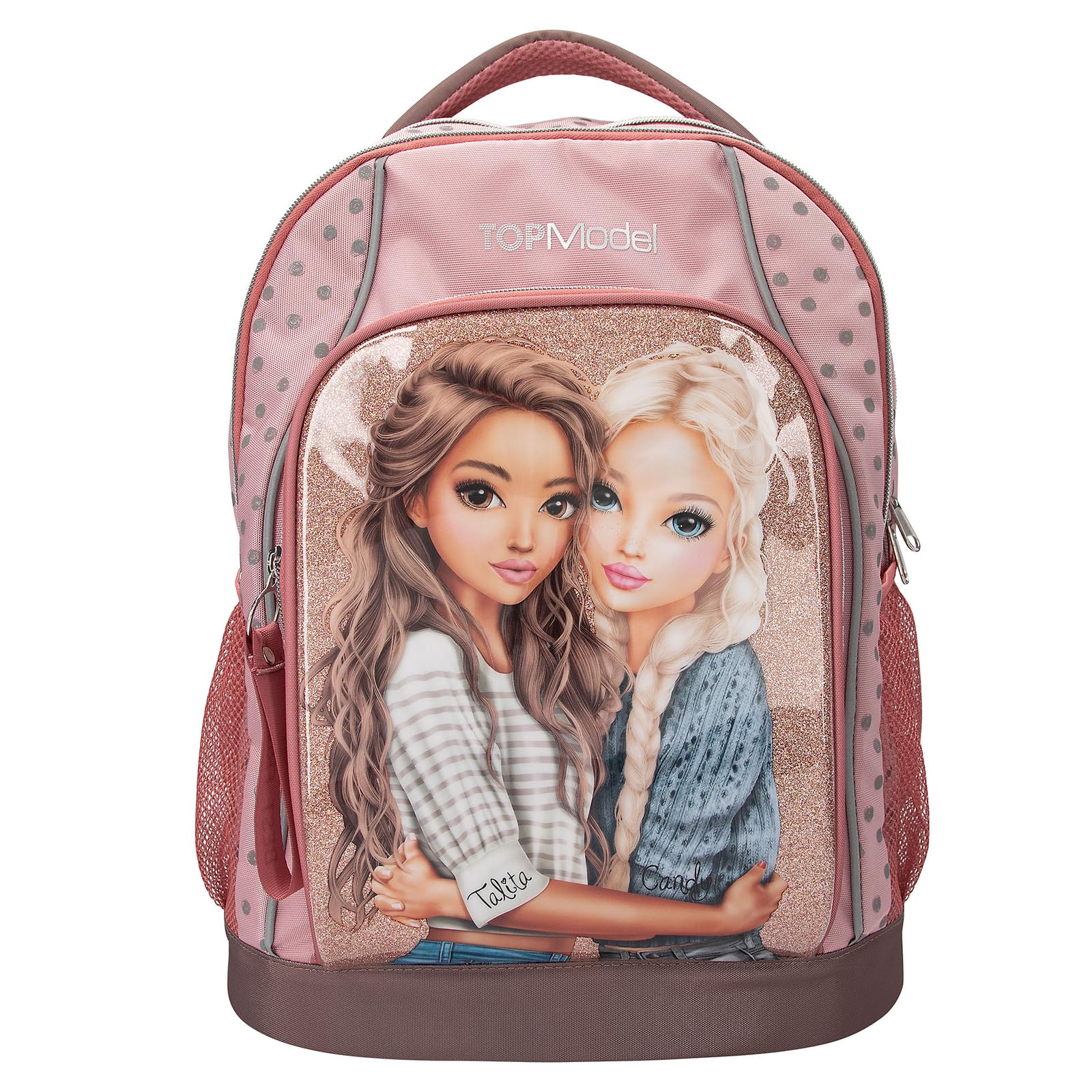 Depesche 14009 TOPModel Dots - Schulrucksack in Rosa, mit Model Motiv, Punkte-Muster und Glitzer, Schultasche mit verstellbaren Trägern