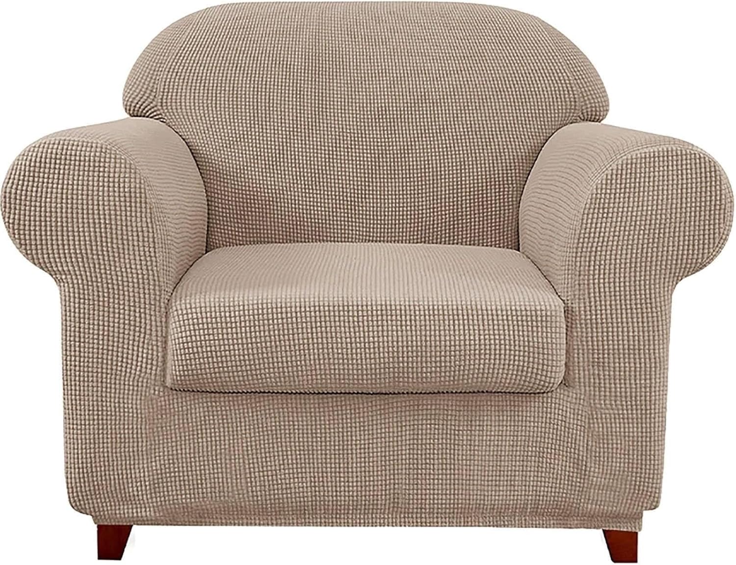 4-Piece Stretch Sofa Cover Set for 3-Cushion Couches - Soft Slipcover with Separate Cushion Covers, Washable Furniture Protector for Living Room(Sand Color,Small)