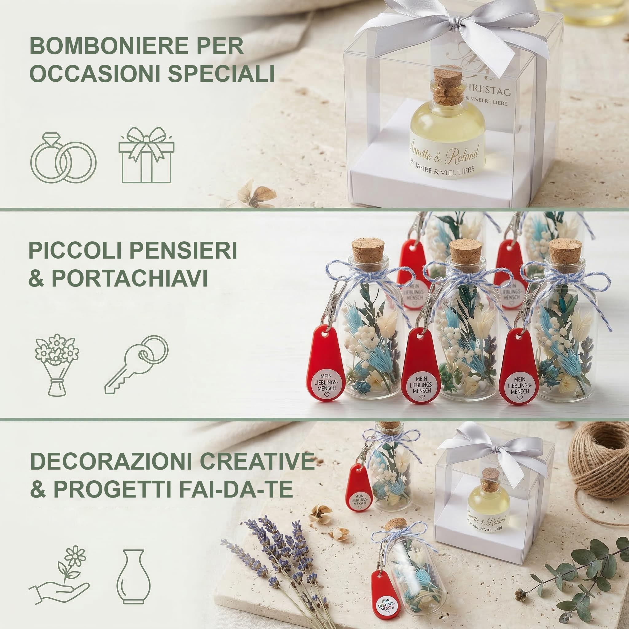 35 Bottigliette di Vetro Piccole 50 ml con Tappo Sughero, Mini Bottiglie Vetro 50ml da Riempire per Liquori Mignon Bomboniere Etichette