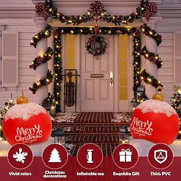 Inflatable Christmas Ball 23 Inch Large PVC Outdoor Giant Blow up Decoration Reusable Santa Snowman Inflatables Baubles for Xmas Yard Garden Patio (B)