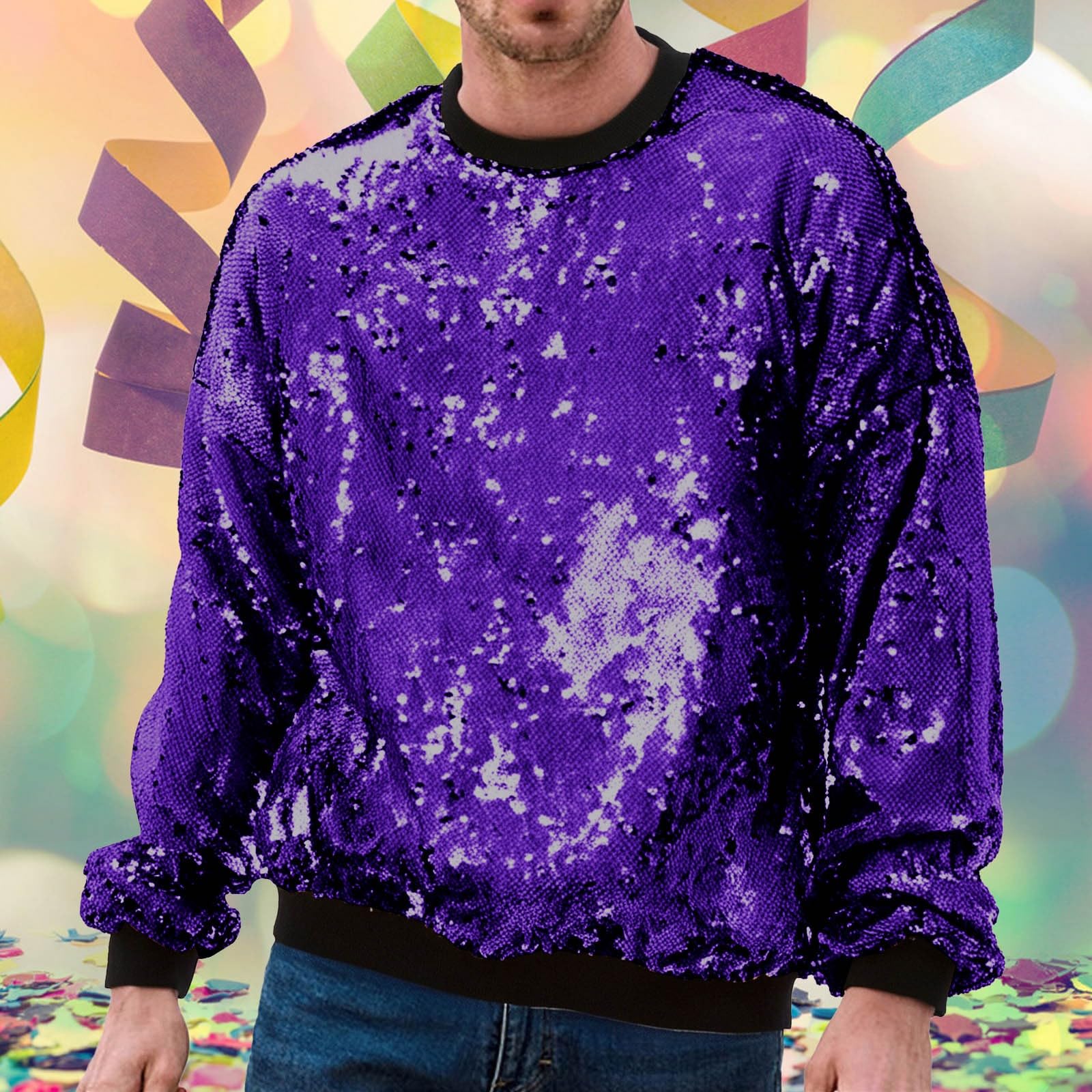 Felpa da uomo con paillettes, senza cappuccio, metallizzata