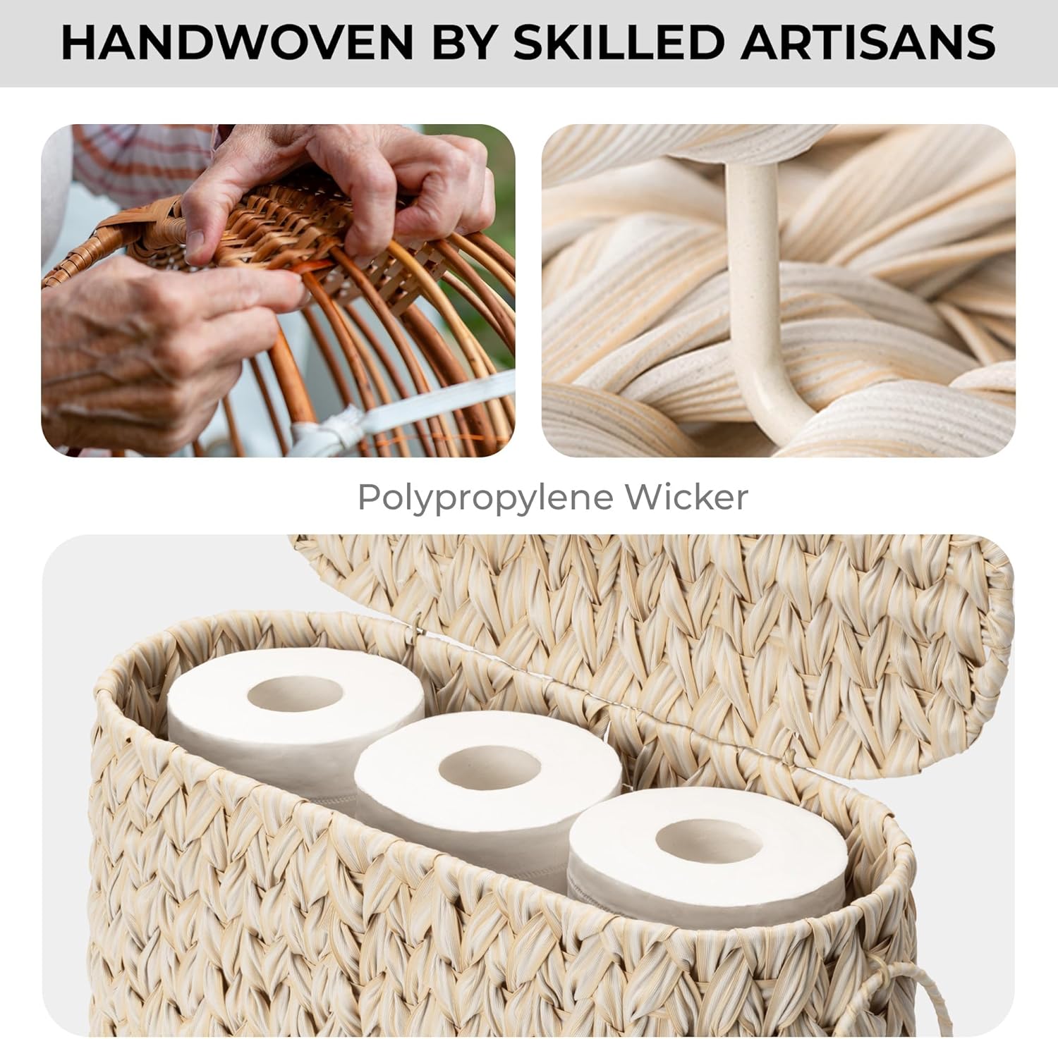 GRANNY SAYS Toilet Paper Storage Basket with Lid, Freestanding Toilet Paper Holder, Bathroom Organizers and Storage, Wicker Basket for Bathroom Storage, Butter Milk - Image 9