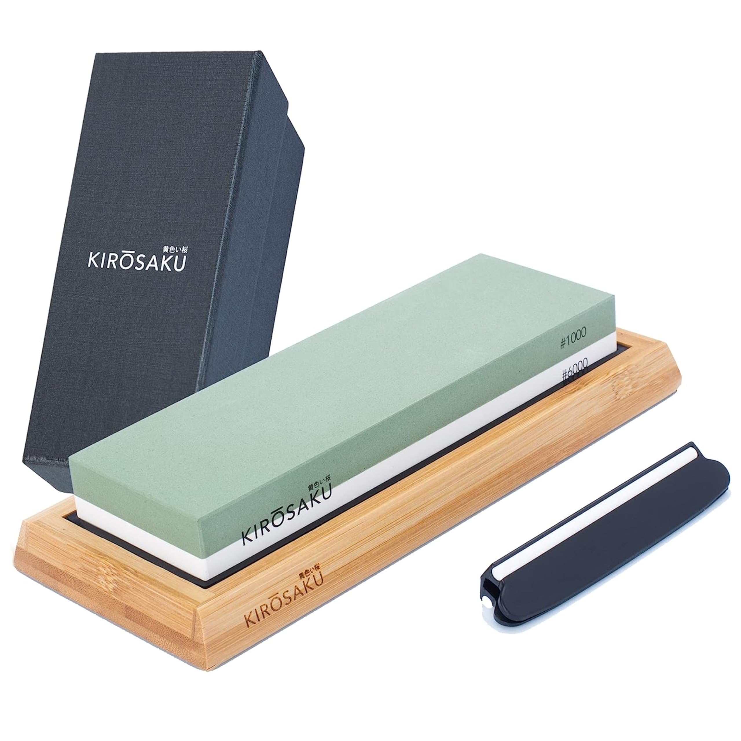 Pierre à aiguiser Premium 1000/6000 - utile et support en silicone antidérapant - Idéal pour les couteaux de cuisine dans une élégante boîte de rangement
