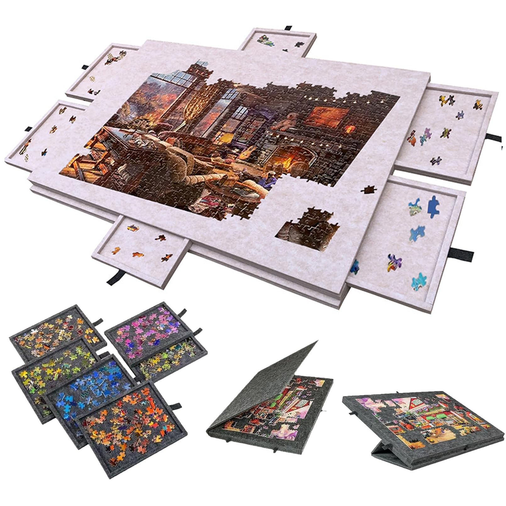 Filcowa tablica do puzzli z szufladami i regulowanym stojakiem, konstrukcja 2 w 1 do lekkich stołów z puzzlami