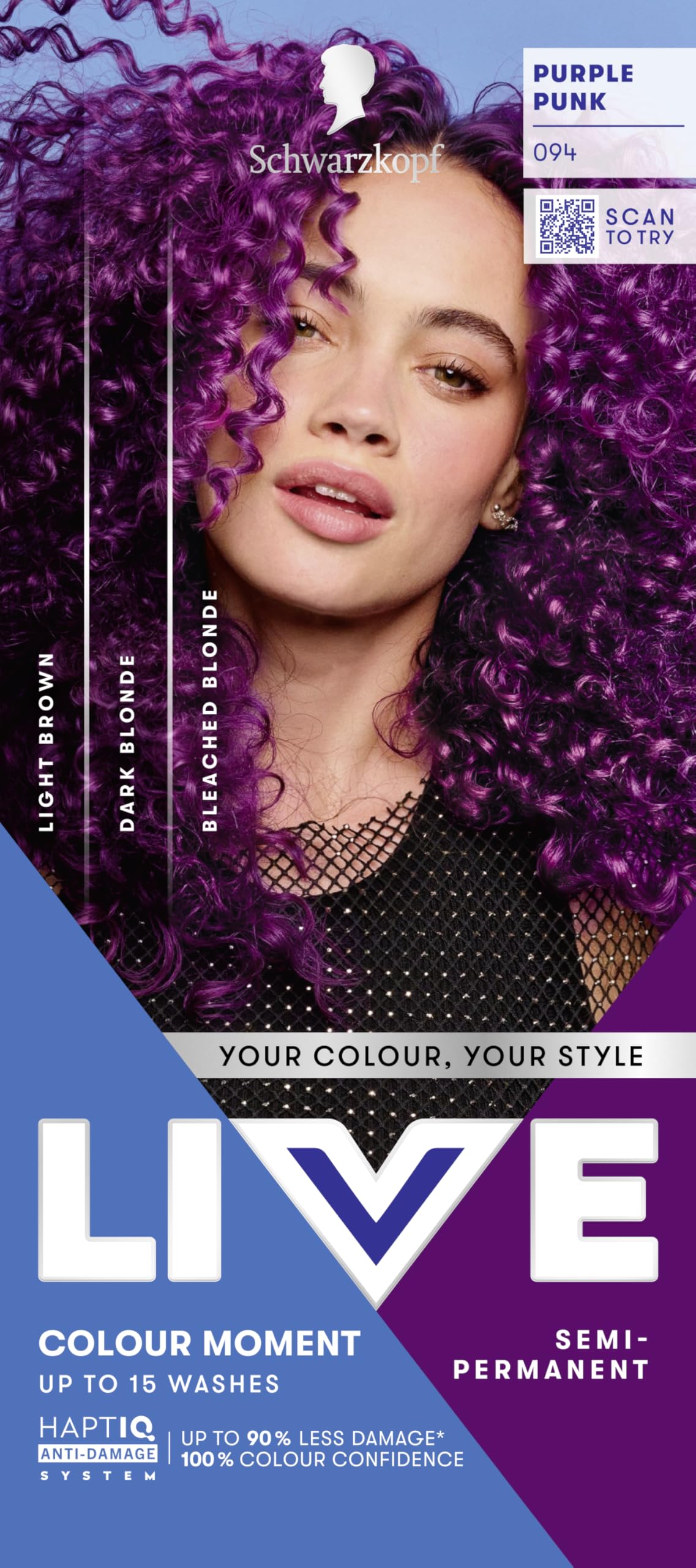 Schwarzkopf LIVE Colour Moment 094 Purple Punk, with HaptiQ Anti-Damage System, Semi-Permanent Purple Hair Dye, Up to 15 Washes