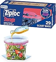 Vista 1 de Bolsas Ziploc de almacenamiento de alimentos Quart, fondo de pie, fáciles de llenar, 29 unidades (el empaque puede variar)