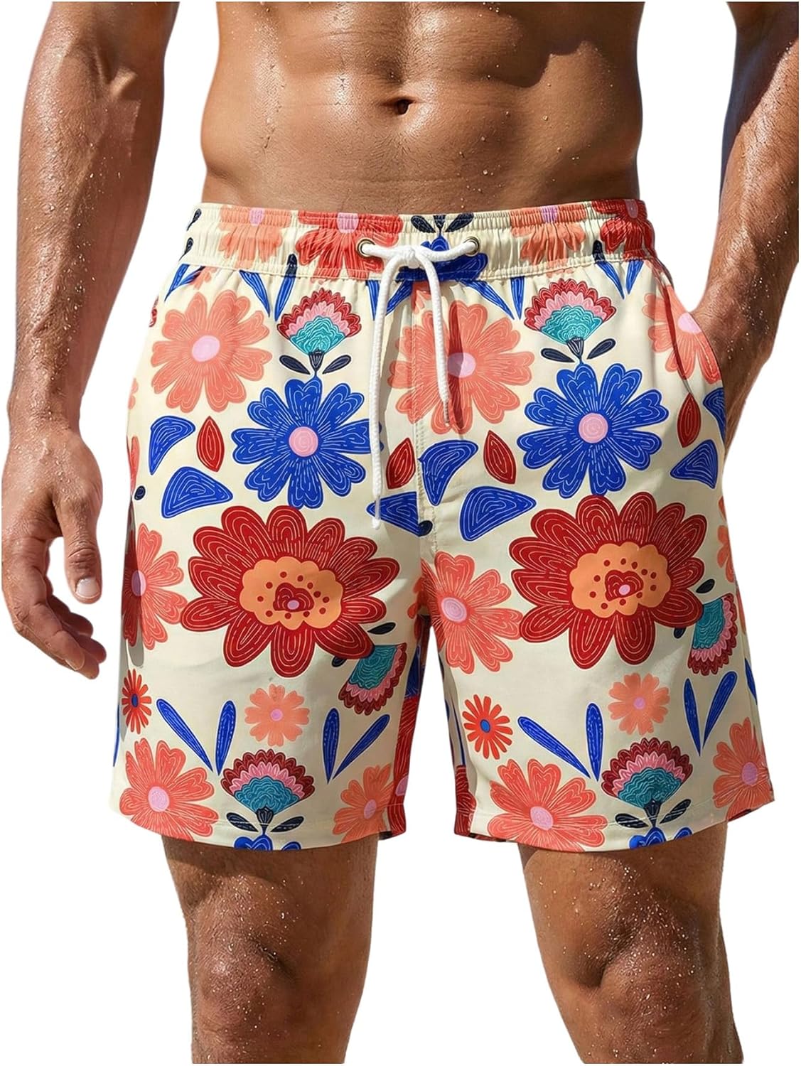 BEAUDRM Men's Leopard Swim Trunks Hawaiian Beach Shorts Cheetah Swimsuit Drawstring Waist Bathing Suit Board Shorts