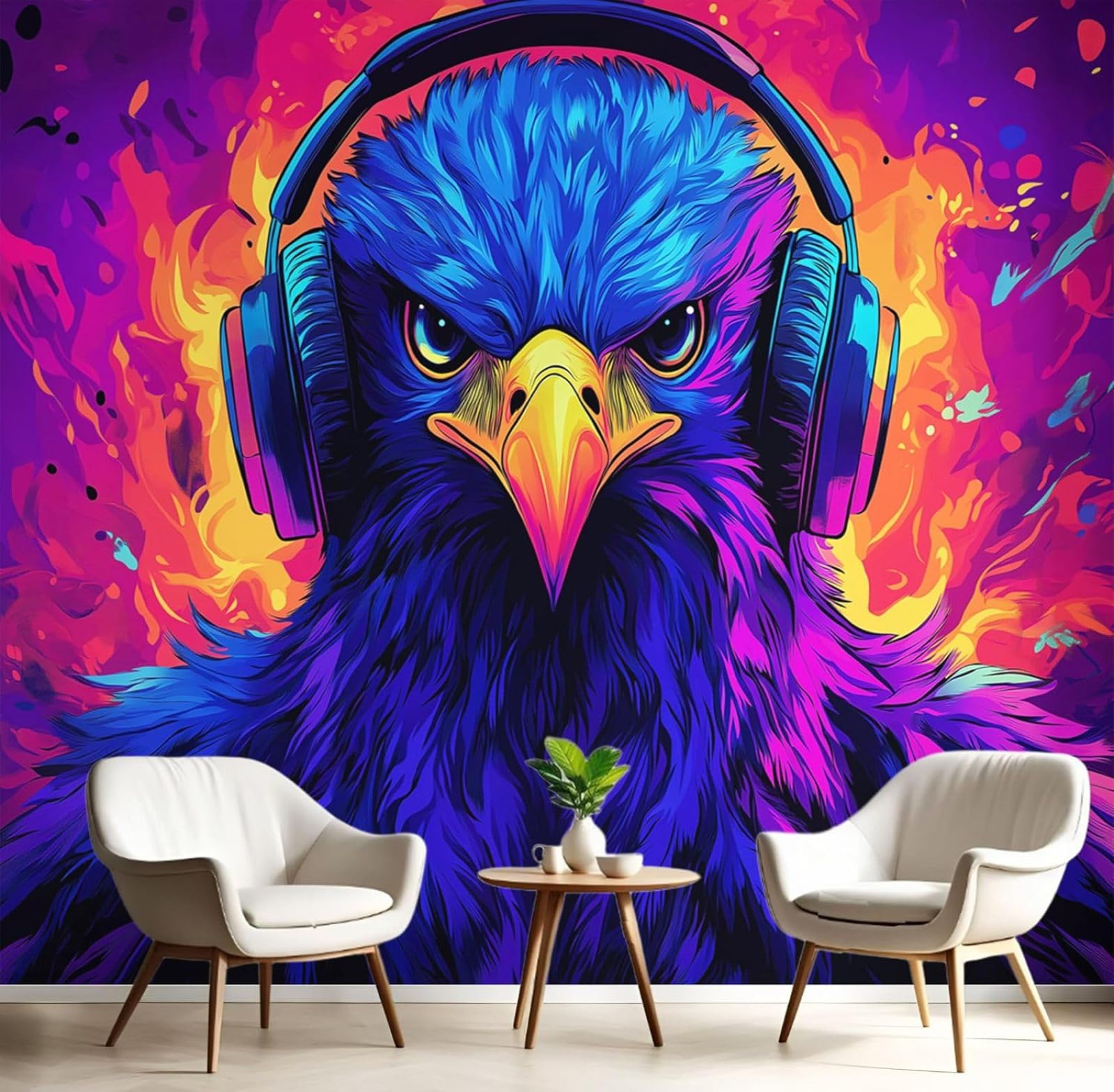 Kfjhgbdshhj 3D Mural Photo Mural-Wallpaper 3D Effect Cartoon Eagle Decoration Wall Mural, Psychedelic Flame Animals Wall Mural, Modern Xxl Panoramic Wall Decor Purple, 250Cm X 175Cm Poster - Wall Sticker - Frameless Pi