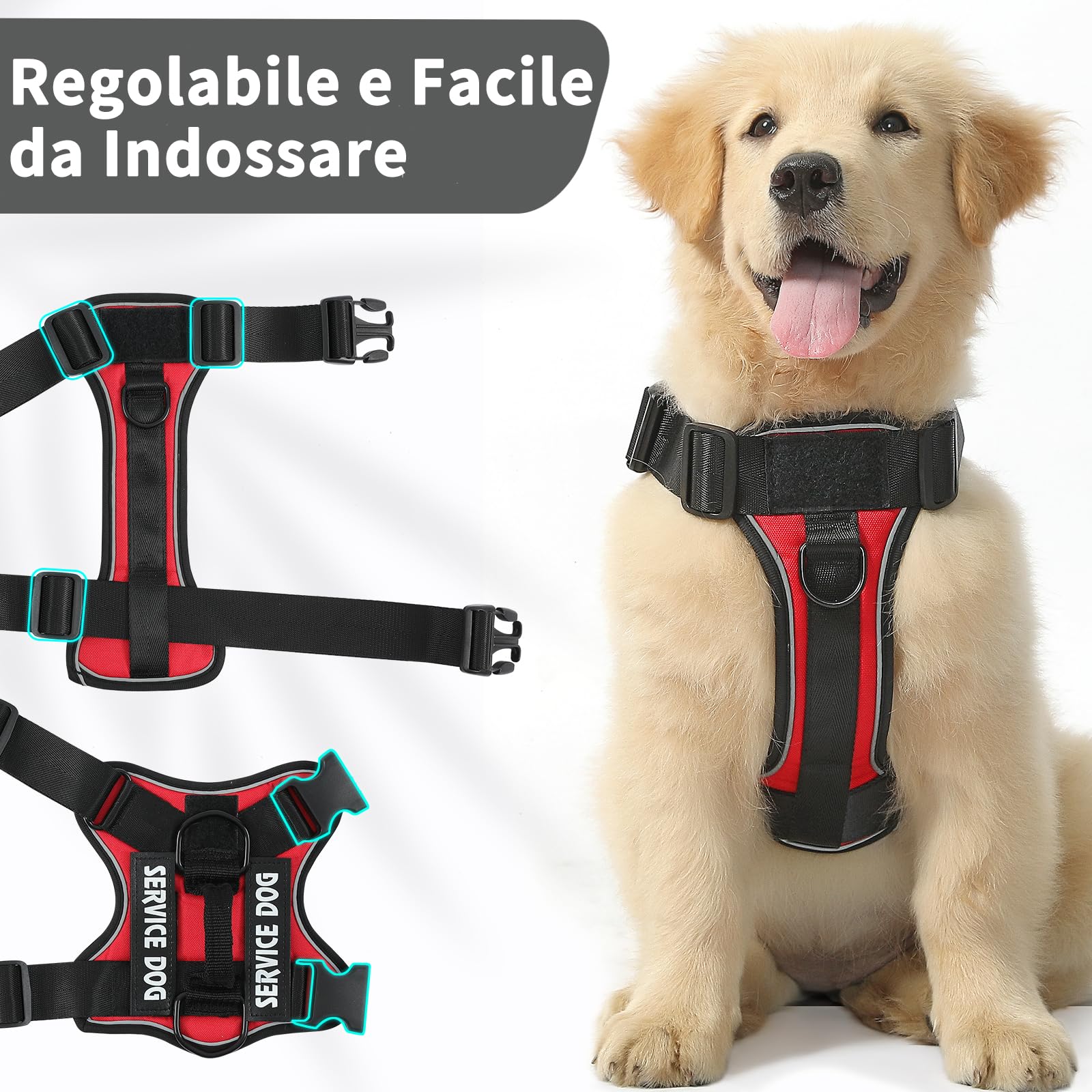 COMSLE Pettorina Cane Taglia Grande Media Piccola, Pettorina Cane ad h Riflettente, Rosso, S