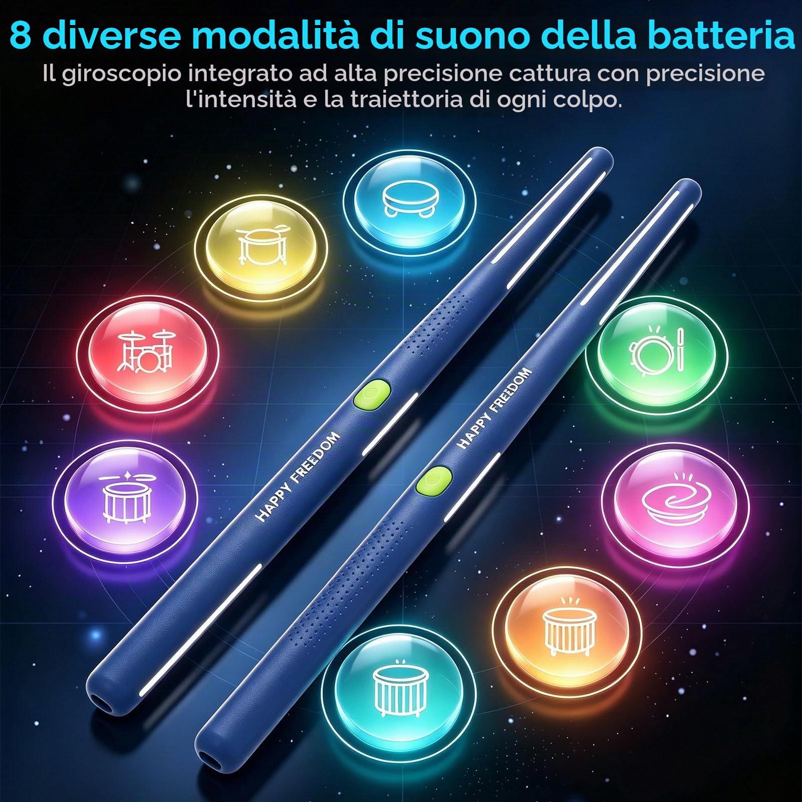 Set di batteria ad aria elettrica 3D, kit di batteria ad aria portatile con rilevamento del movimento Bacchette Bluetooth Bacchette digitali con 8 suoni per adulti e bambini