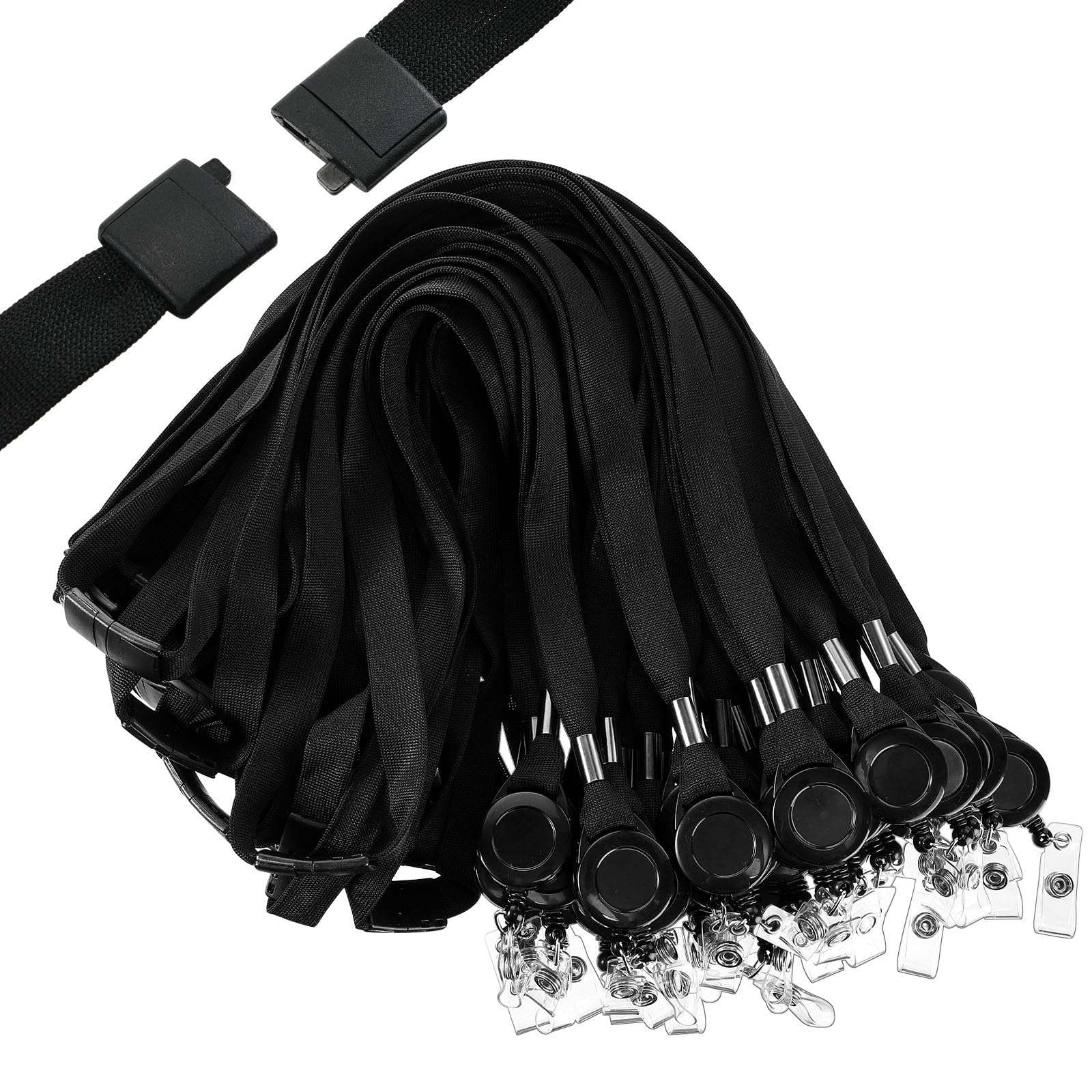 Windyun 72 Pcs Breakaway Lanyard with Safety ID Bulk Retractable Lanyards Flat Neck Straps (Black)