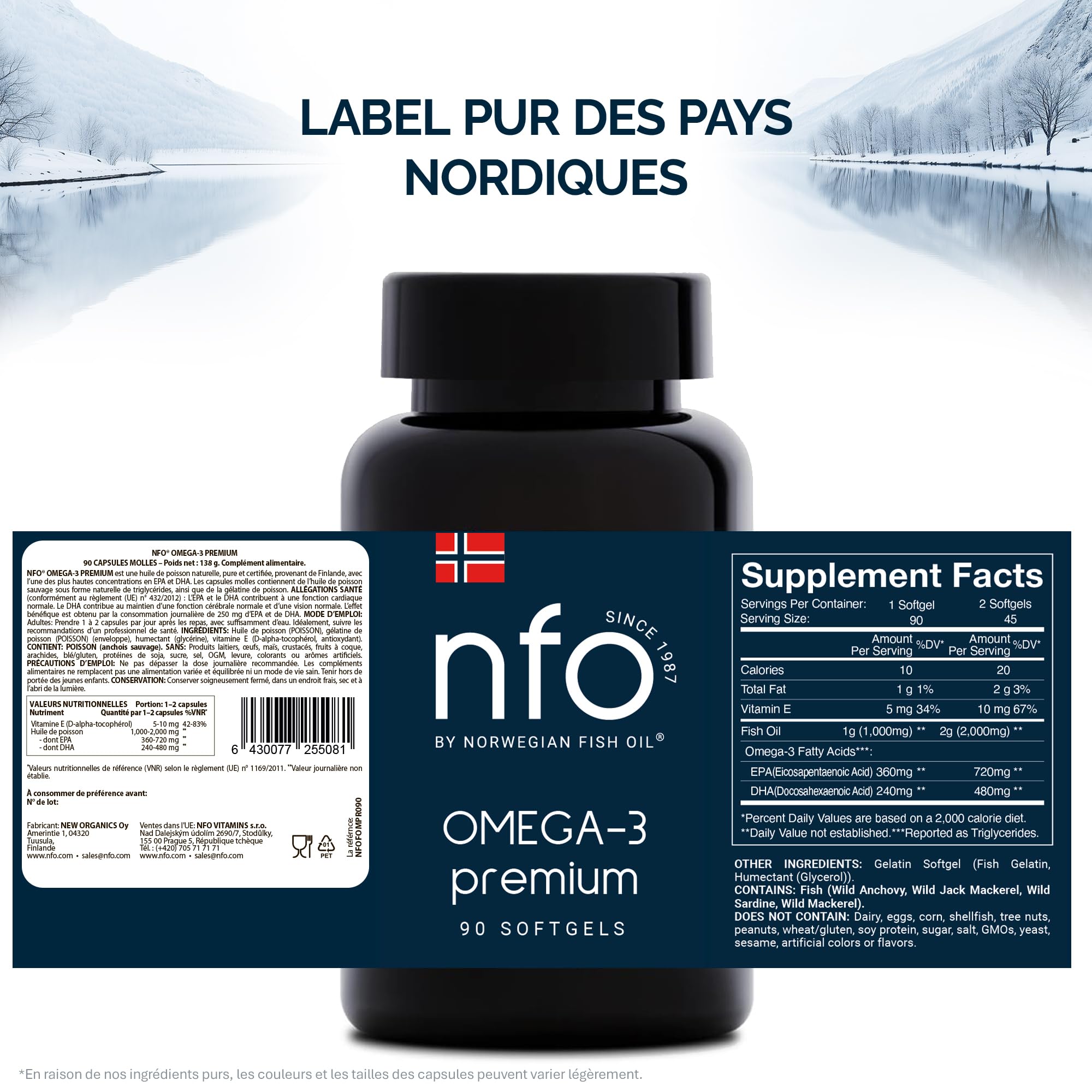 NFO Omega 3 Premium - Gélules Omega 3 Hautes Doses avec EPA & DHA - 90 | Huile de poisson Omega 3 gélules hautement dosées, huile d'oméga 3 à base d'huile de poisson avec EPA et DHA sous forme de TG