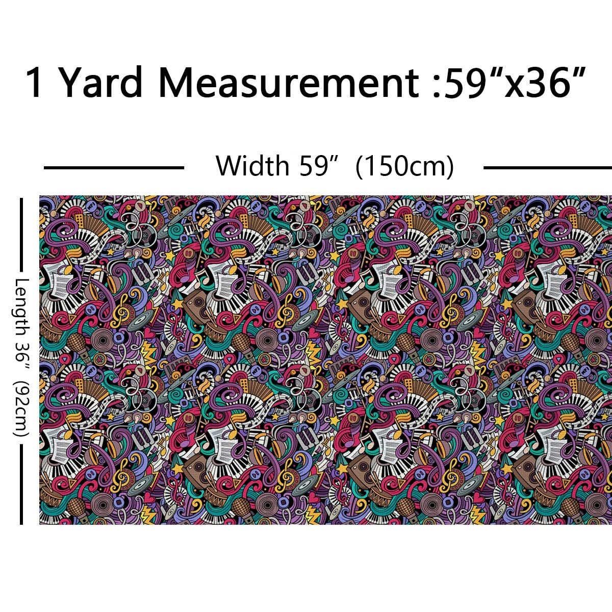 The Yard Rock Music - Tessuto per chitarra da esterno, tessuto decorativo per sedie, stile hip hop, per casa, progetti fai da te, lunghezza 920 x larghezza 150 cm, colorato