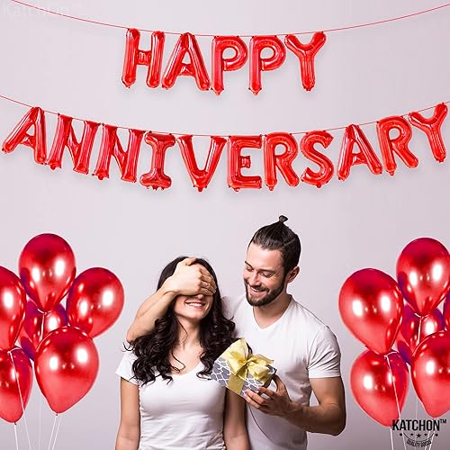 Miniatura 10 de KatchOn, Letras de globos de feliz aniversario de oro rosa, 16 pulgadas, pancarta de feliz aniversario para decoraciones de feliz aniversario, telón