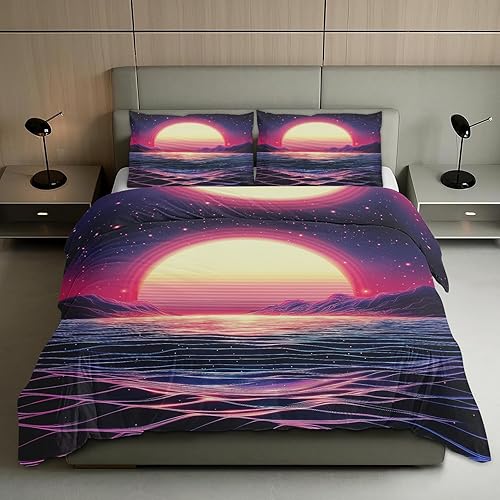Miniatura 13 de Synthwave - Juego de funda de edredón tamaño individual, juego de ropa de cama de ciencia ficción con cierre de cremallera, funda de edredón