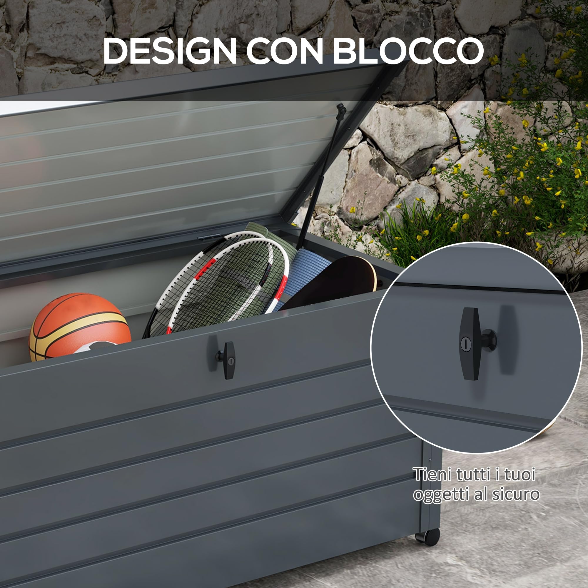 Outsunny Baule da Giardino 311L Acciaio Zincato 120x62x66 cm Grigio Scuro