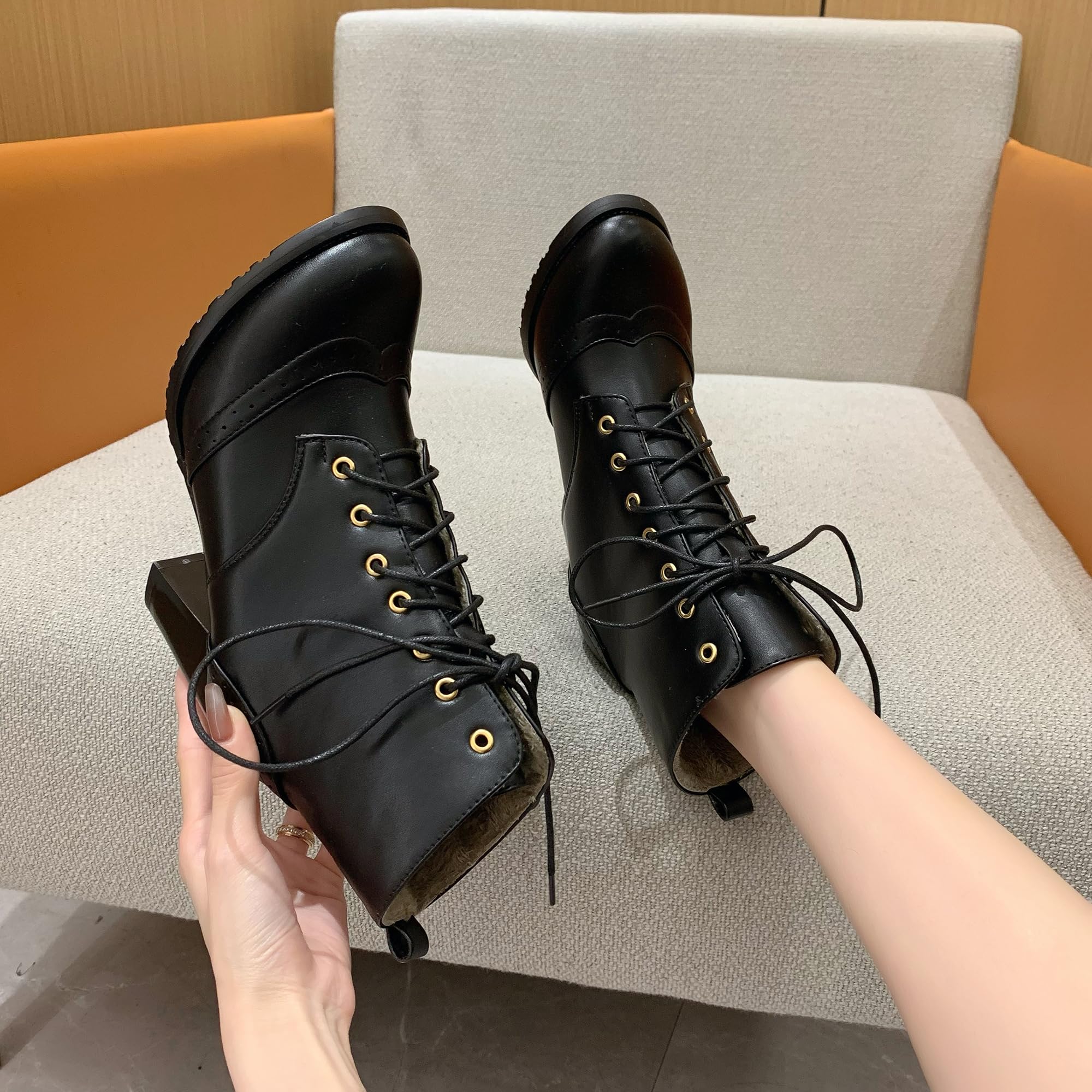 Damen Stiefeletten Blockabsatz 7,5cm Schnürung Gefüttert