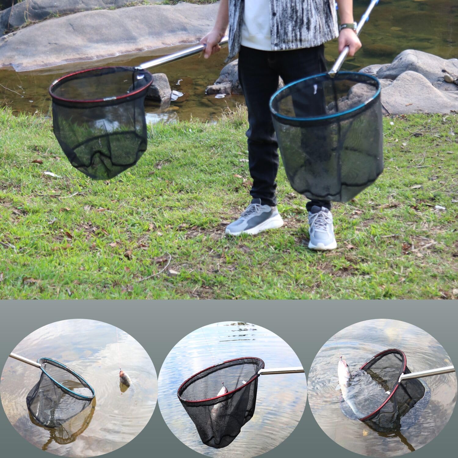 Fishing Net 2 Pack Retractable Lightweight Landing Net with Aluminum Rod Handle Fishing Nets for Youth Catch and Release Butterfly Nets